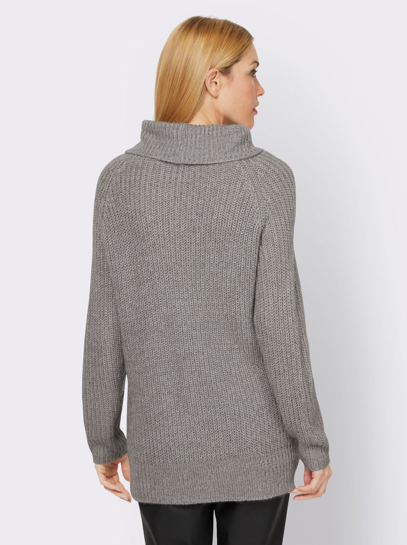 heine Rollkragenpullover mit aufwendigem Strickmuster - grau-meliert