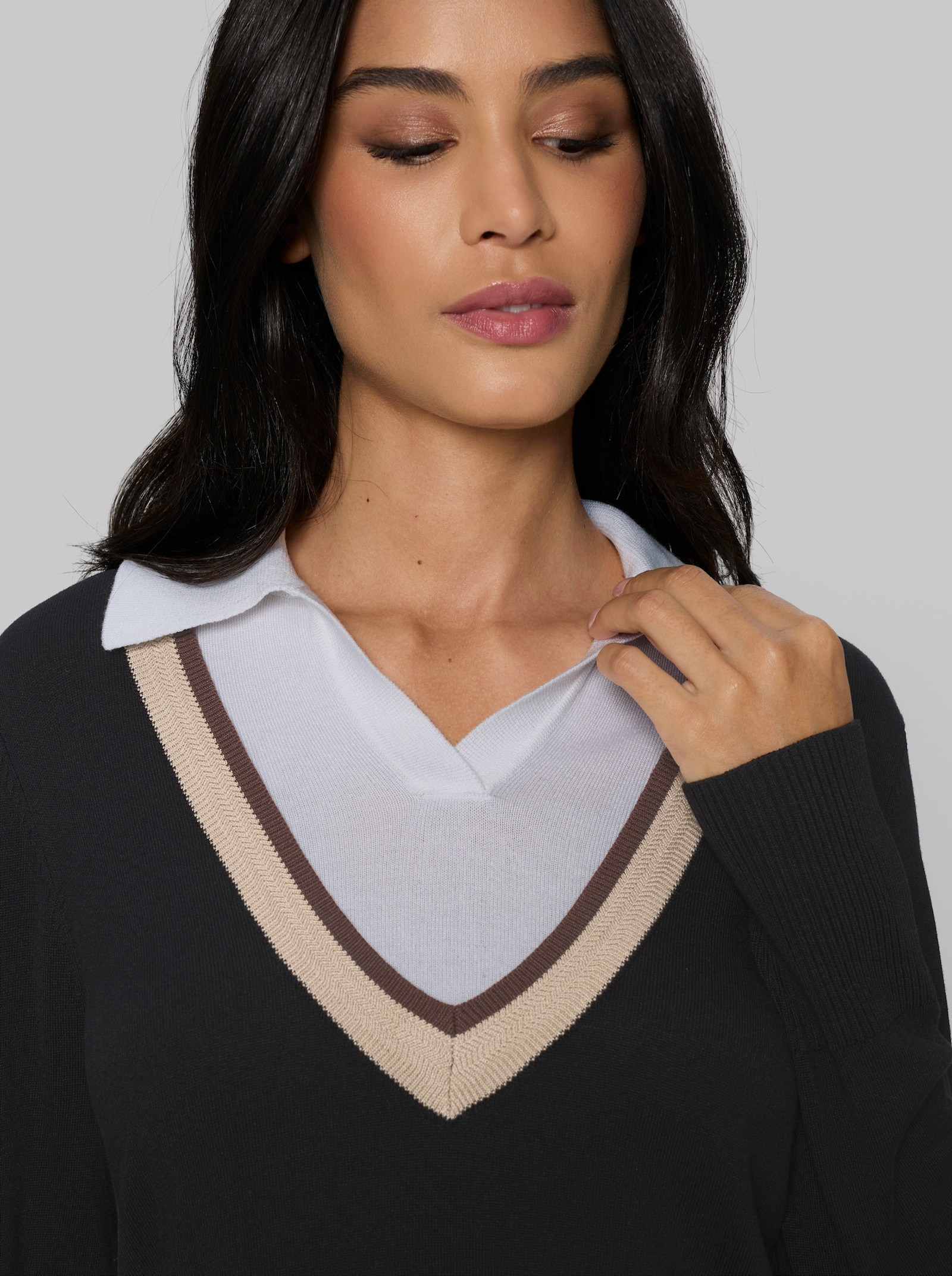 heine Polopullover mit Kontraststreifen - schwarz