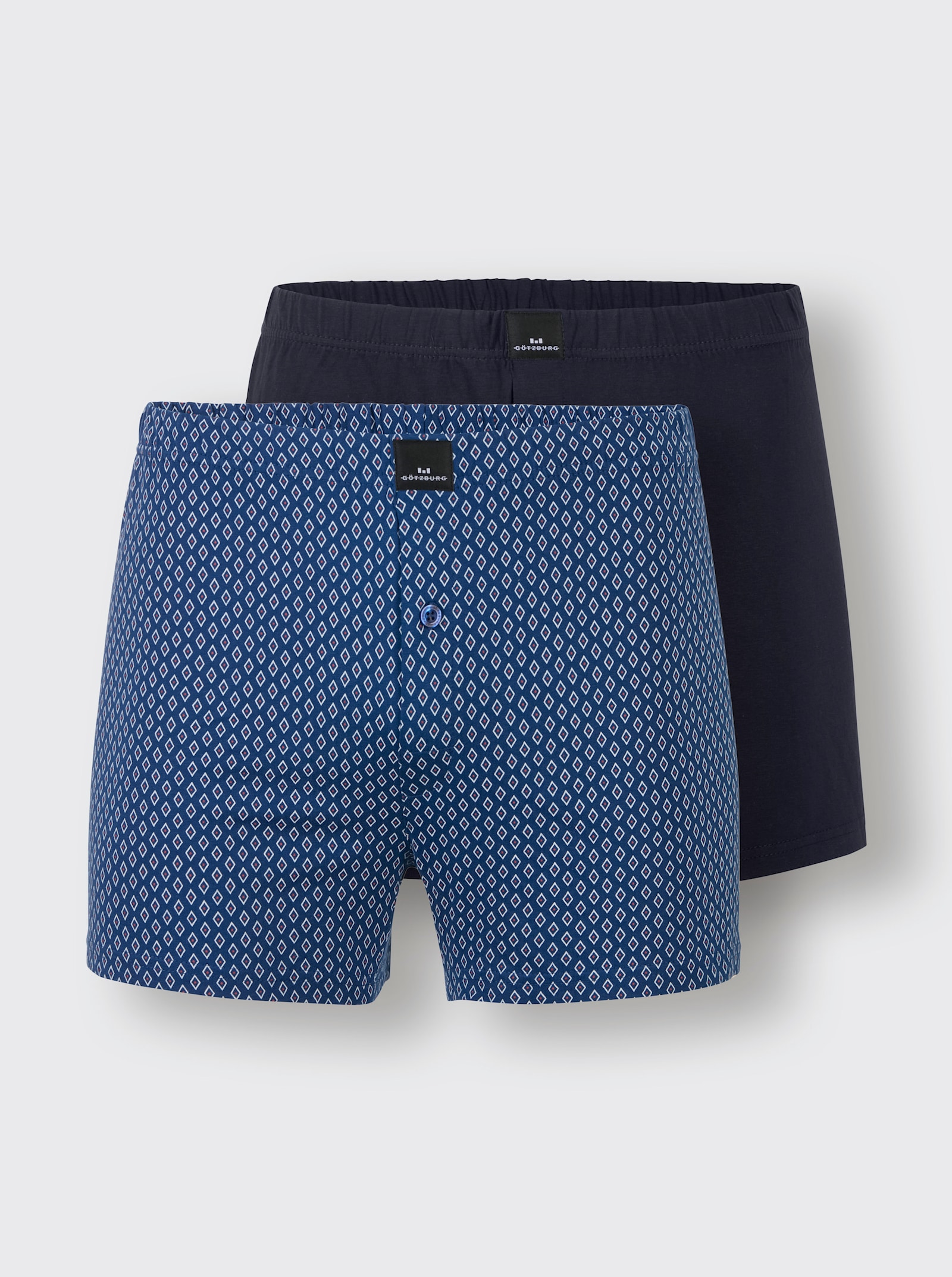 Boxershorts - marine + jeansblau-weiss-bedruckt