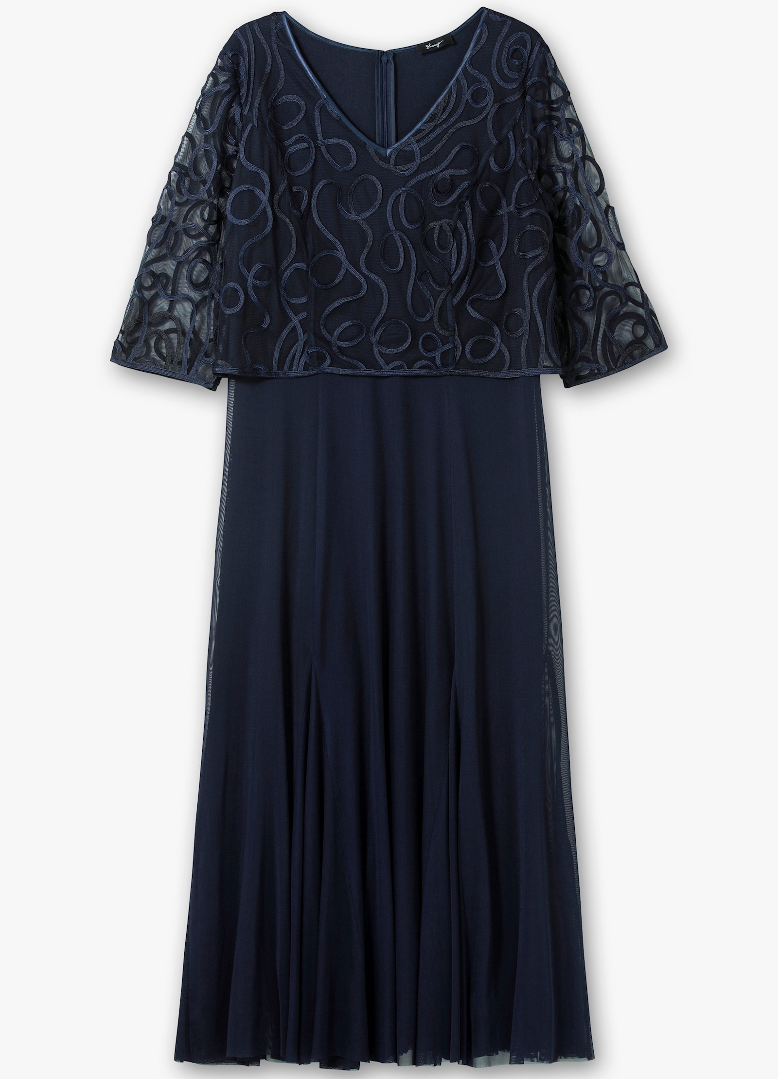 sheego Abendkleid aus Mesh, mit Zierborten - tiefblau