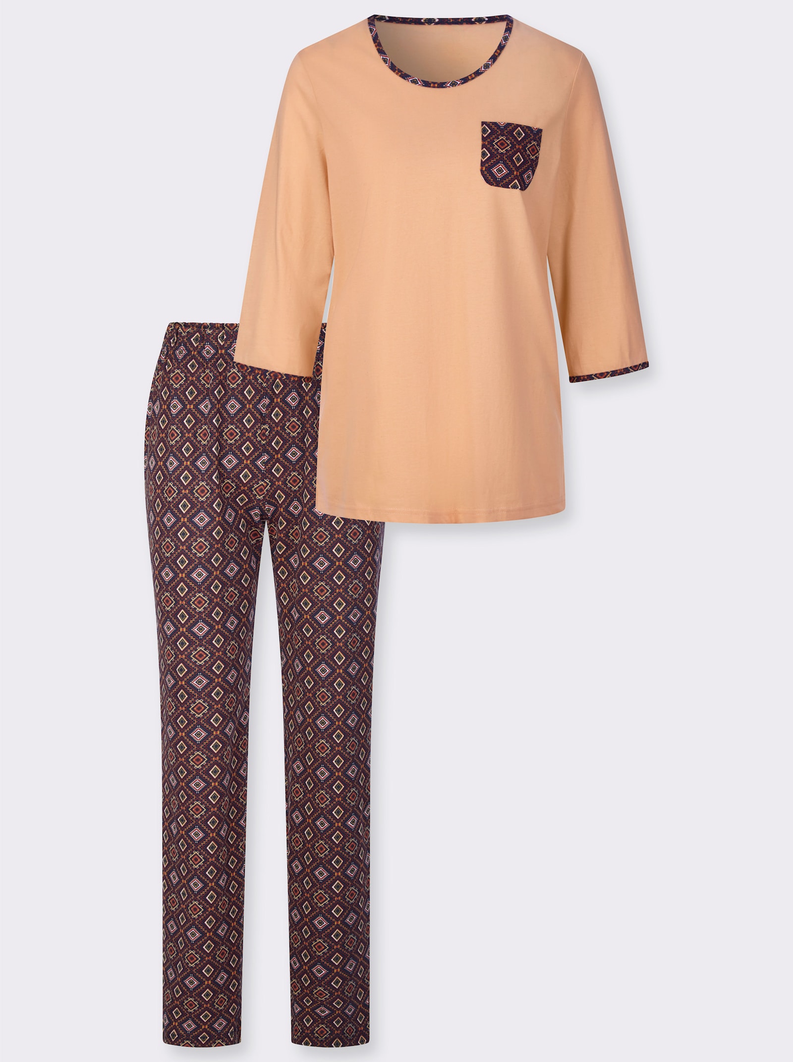 Pyjama met borstzakje - apricot/marine bedrukt