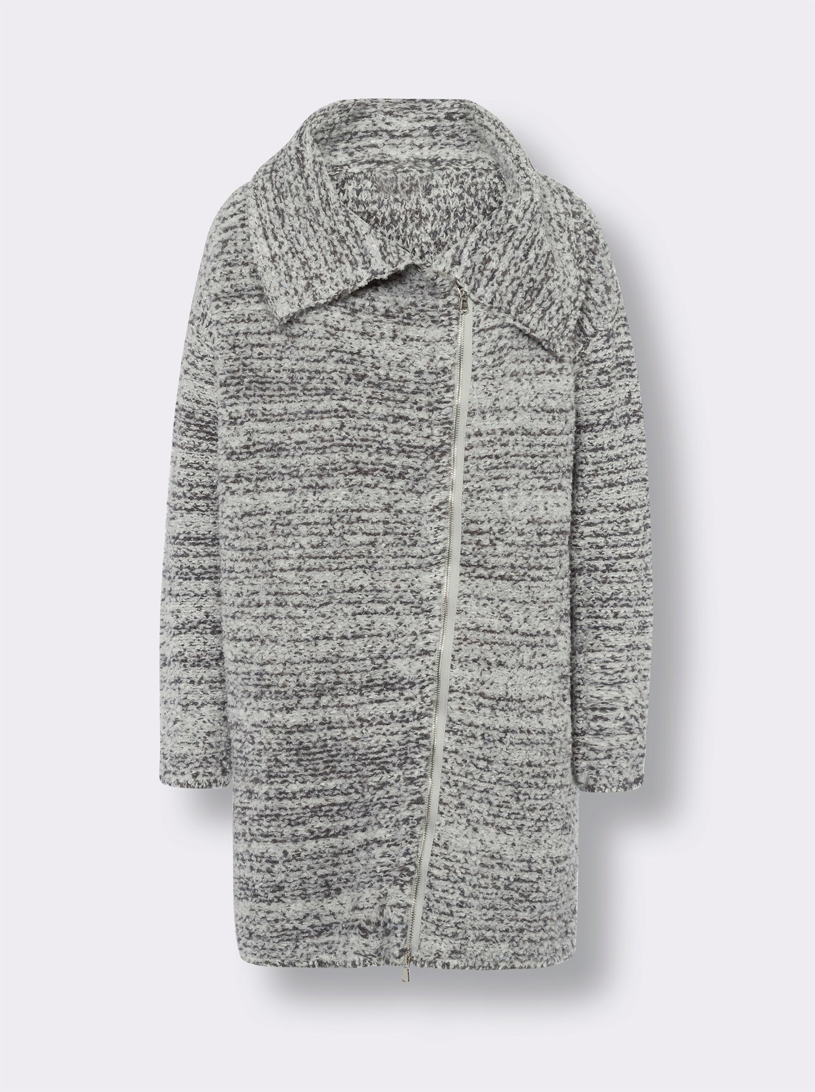 heine Gebreide mantel met satijnen paspel - lichtgrijs/antraciet gemêleerd