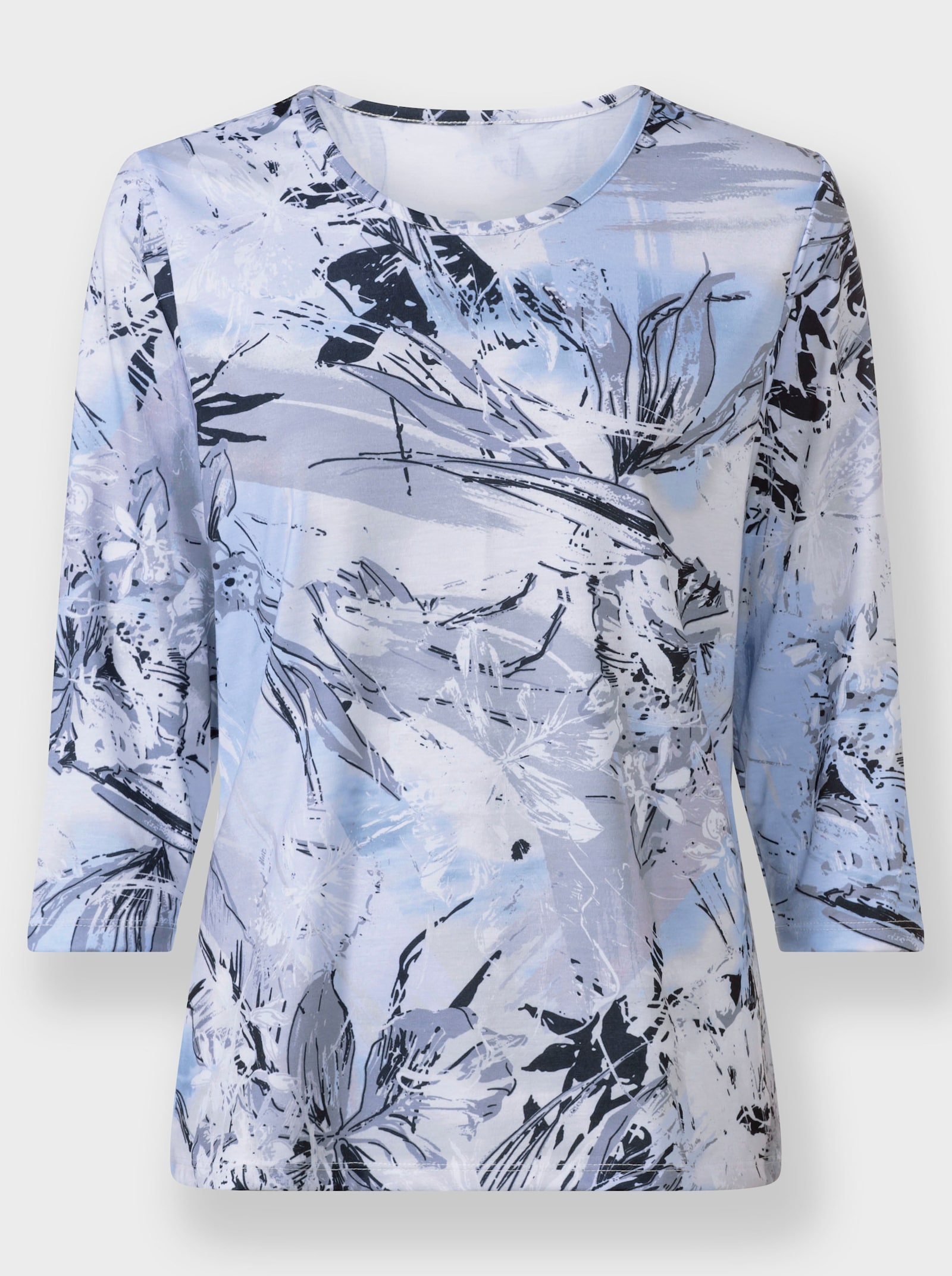 3/4-Arm-Shirt mit Rundhals-Ausschnitt - eisblau-grau-bedruckt