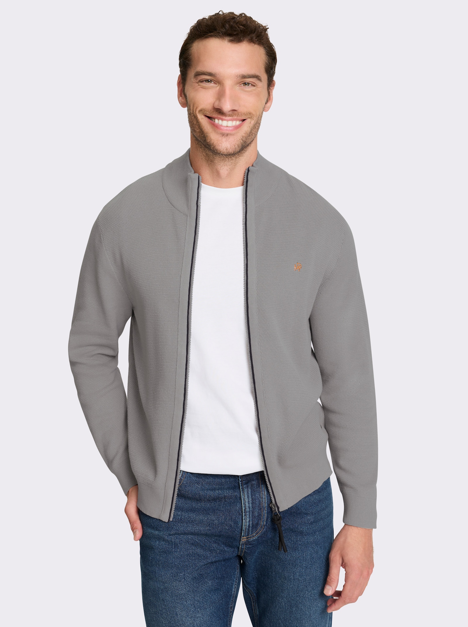 Marco Donati Shirtjacke mit Strukturmuster, Baumwolle - steingrau-marine