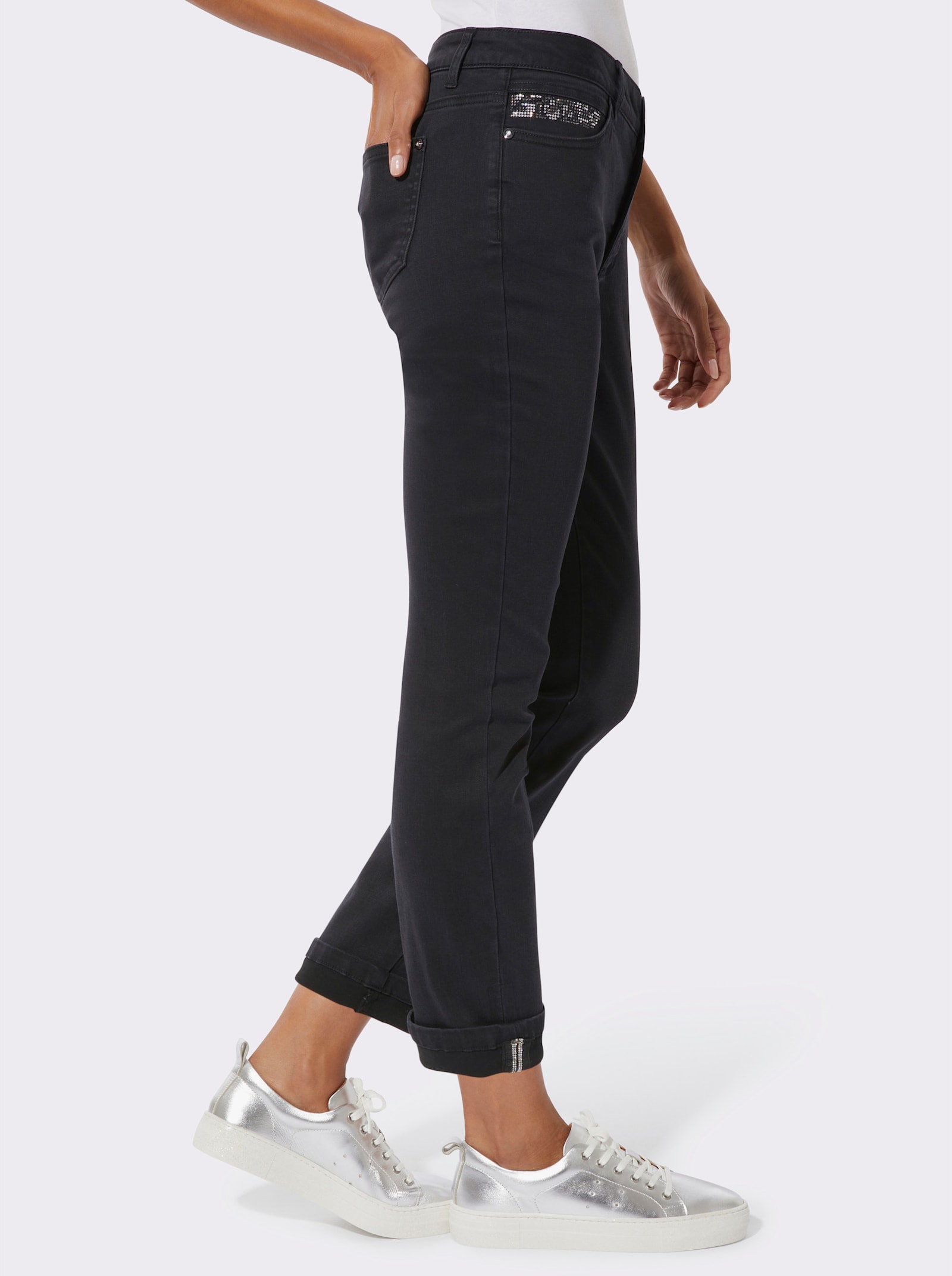 Gerade Jeans mit Ziersteinchen - black denim