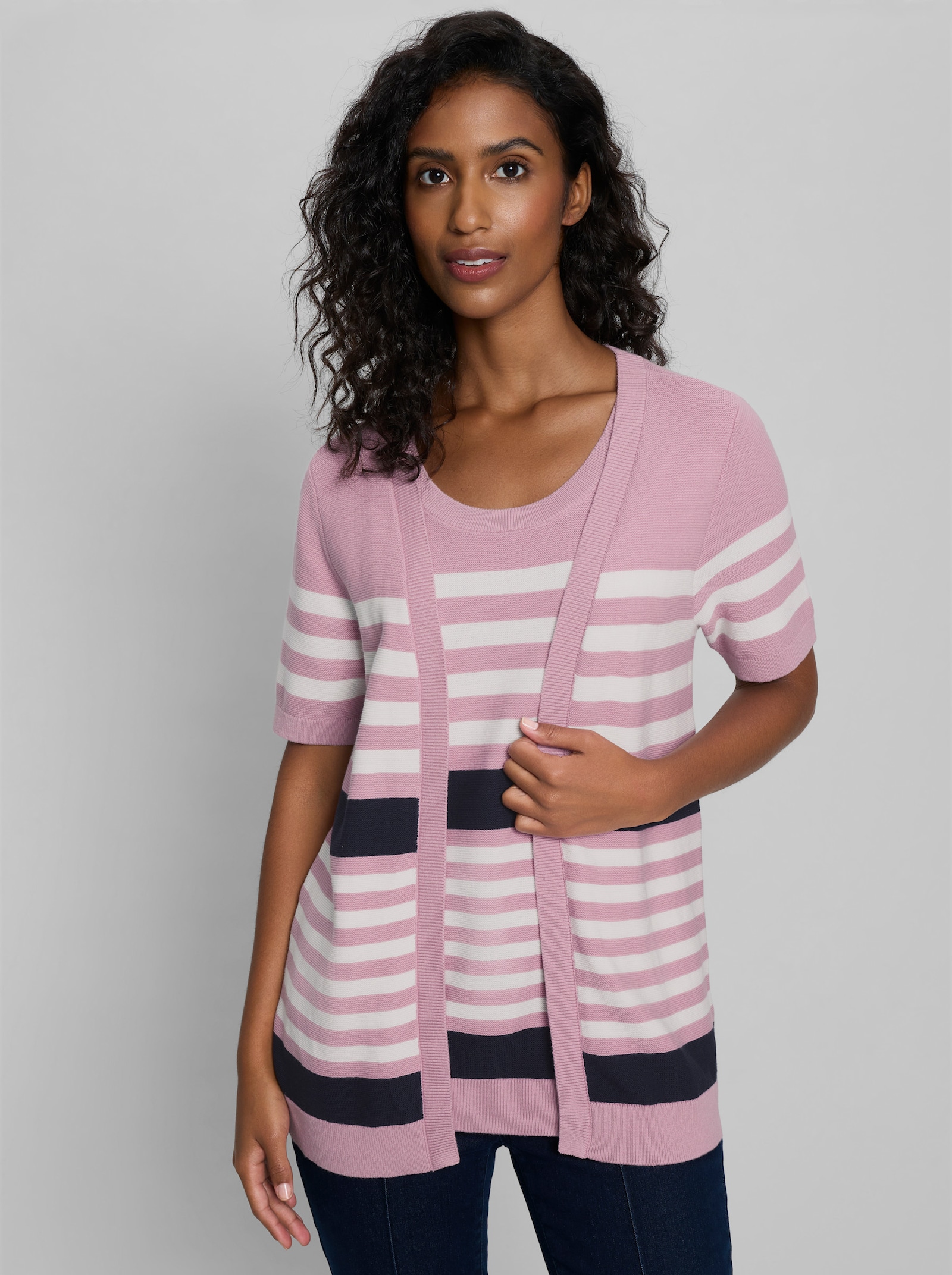 heine 2-in-1-Pullover mit Streifen - rosé-marine-geringelt
