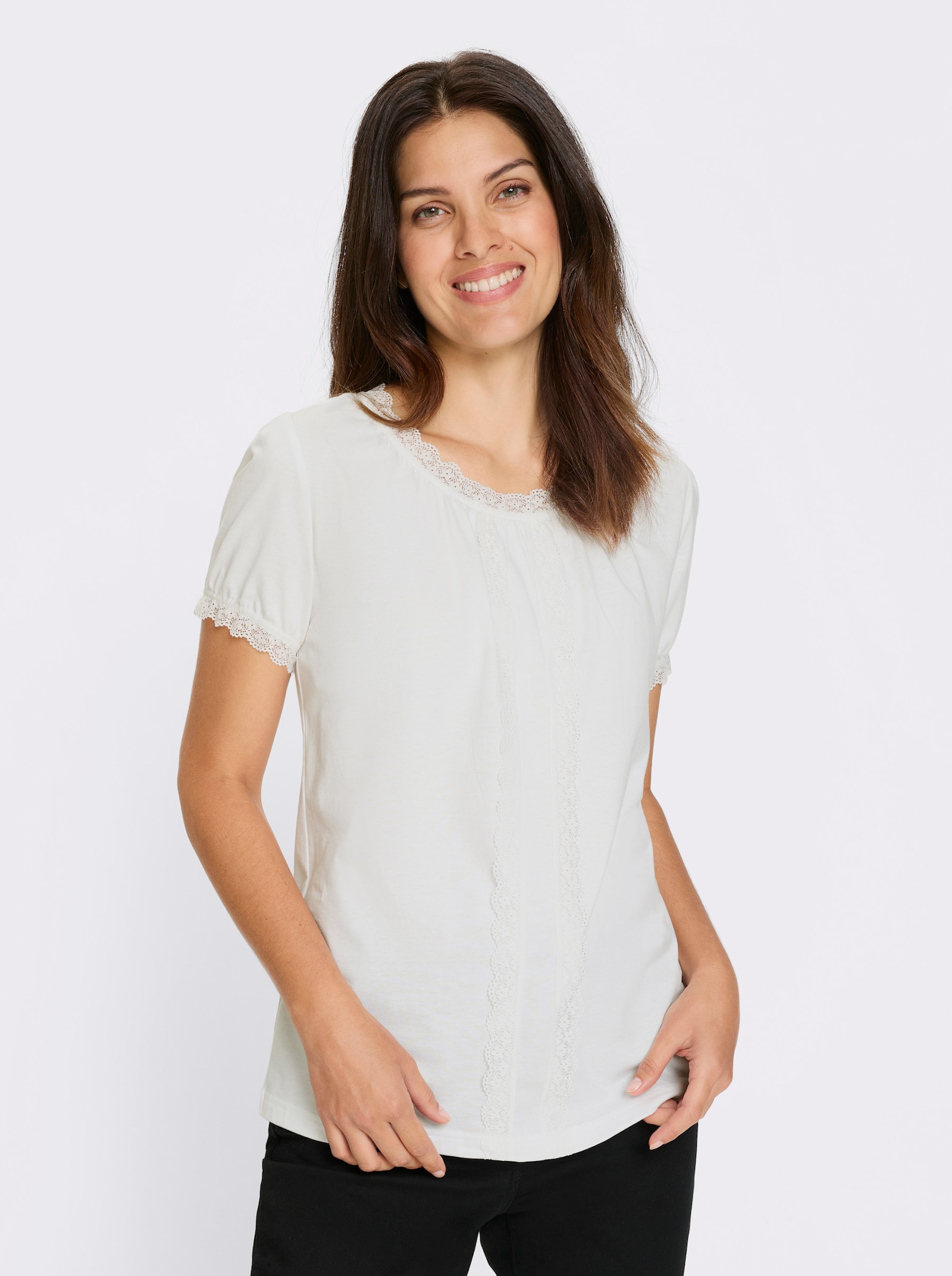 Trachtenshirt mit Spitzen-Verzierung - weiß