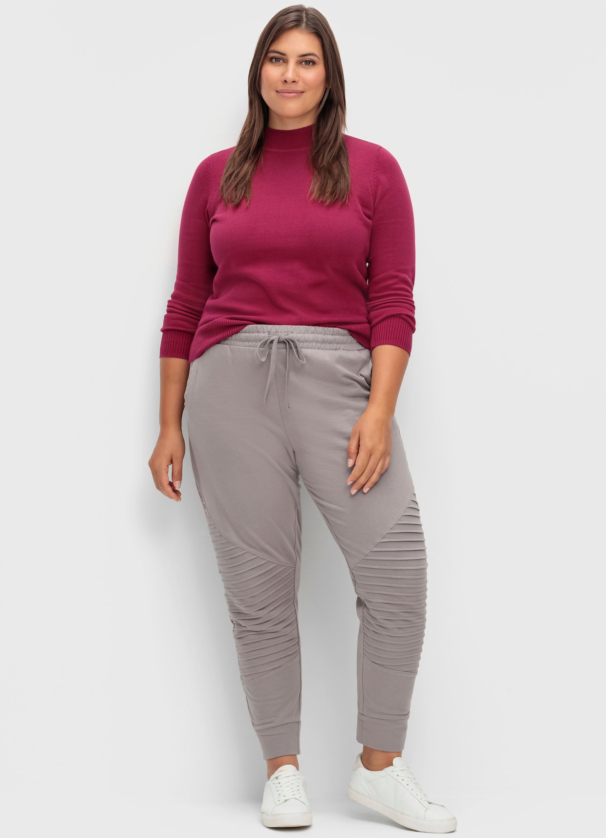 Strickpullover mit geripptem Stehkragen - weinrot