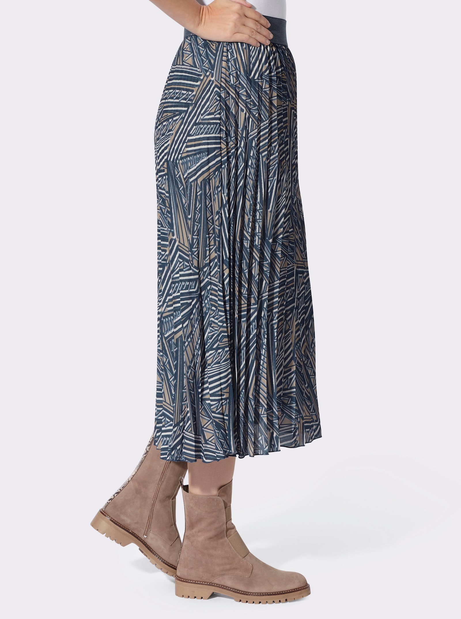 heine Plisseerock mit Grafik-Dessin - rauchblau-beige-bedruckt