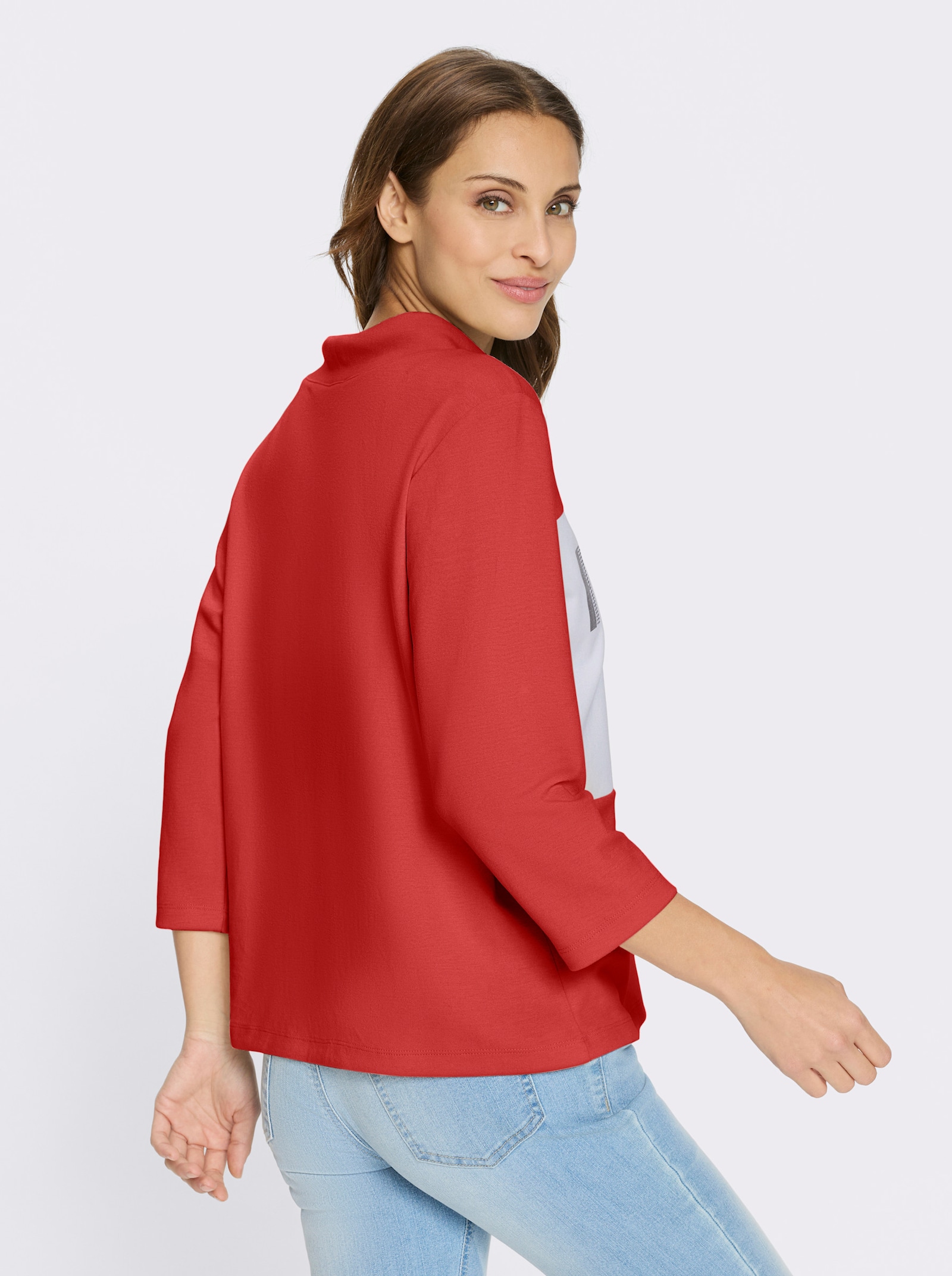 Sweatshirt mit Folienprint-Schriftzug - rot-weiß-geringelt