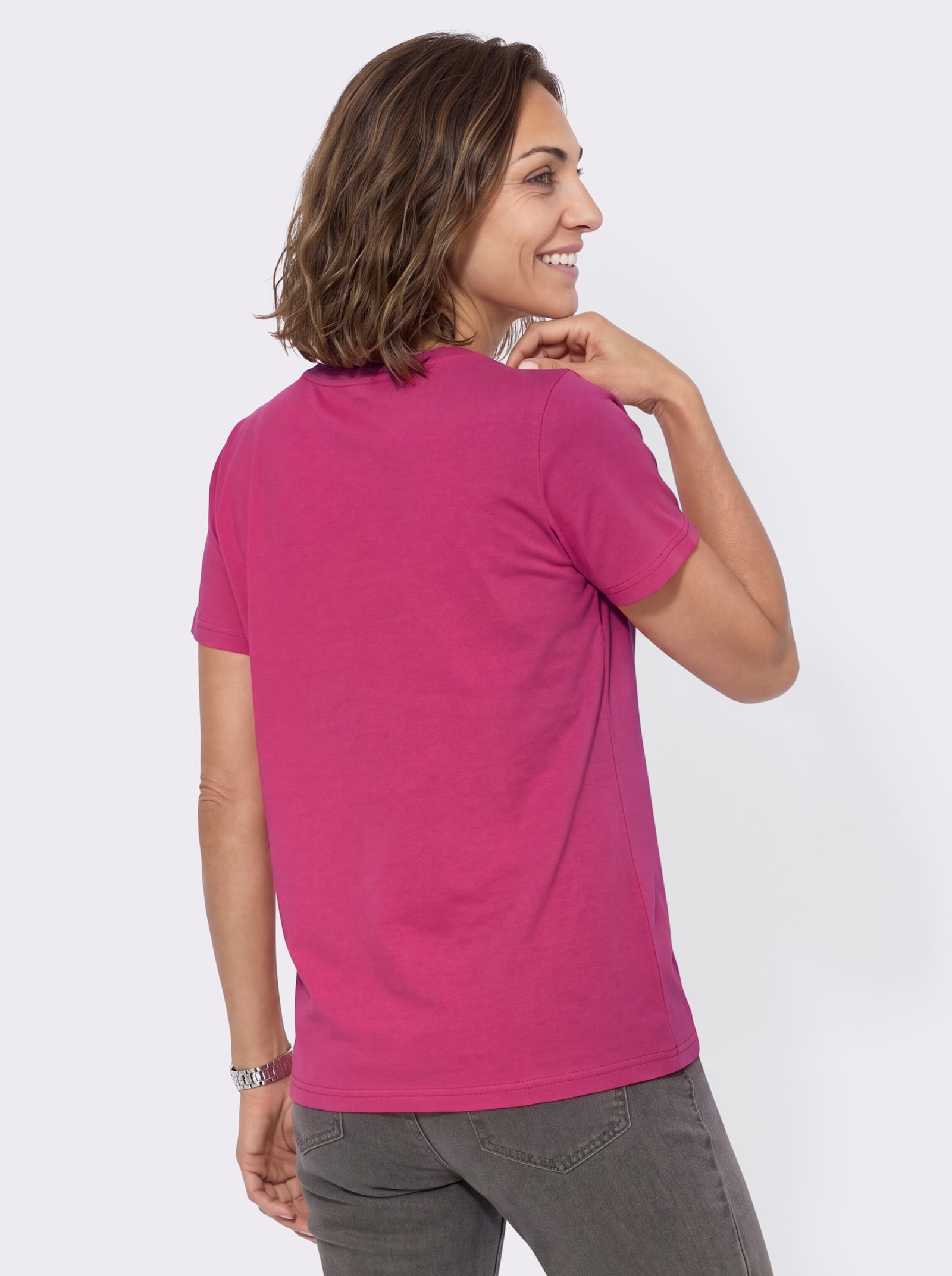 Shirt mit Schriftzug vorne - fuchsia-ecru