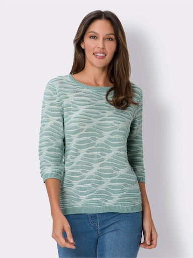 Pullover met ronde hals - kalkmint/ecru gedessineerd