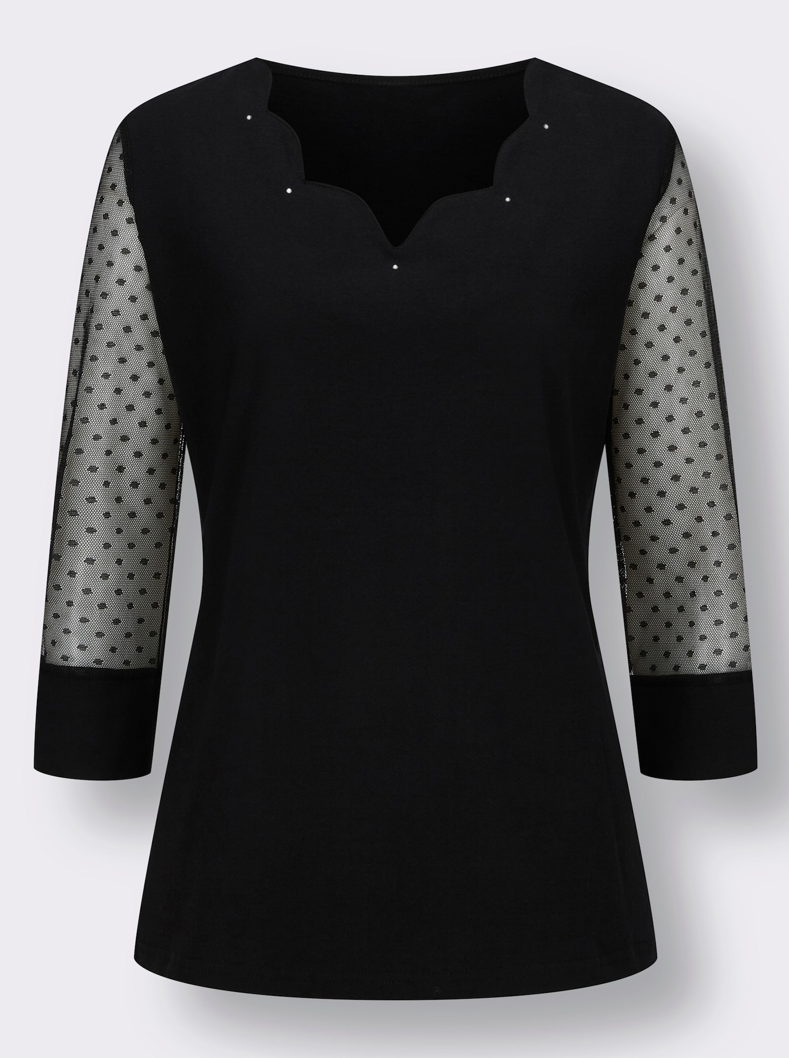 Shirt met transparante 3/4-mouwen - zwart
