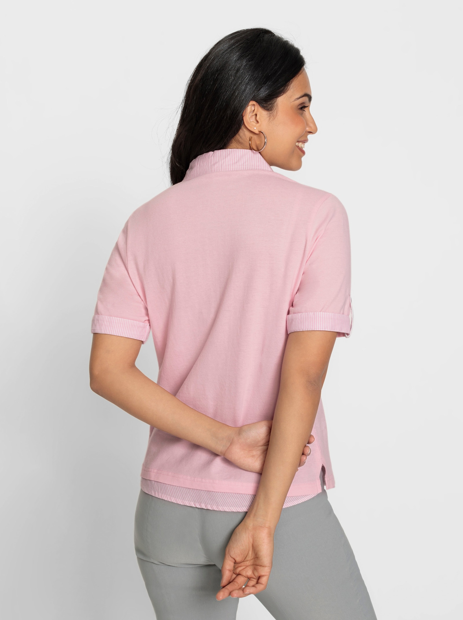 Poloshirt mit Stickerei und Emblem - rosé