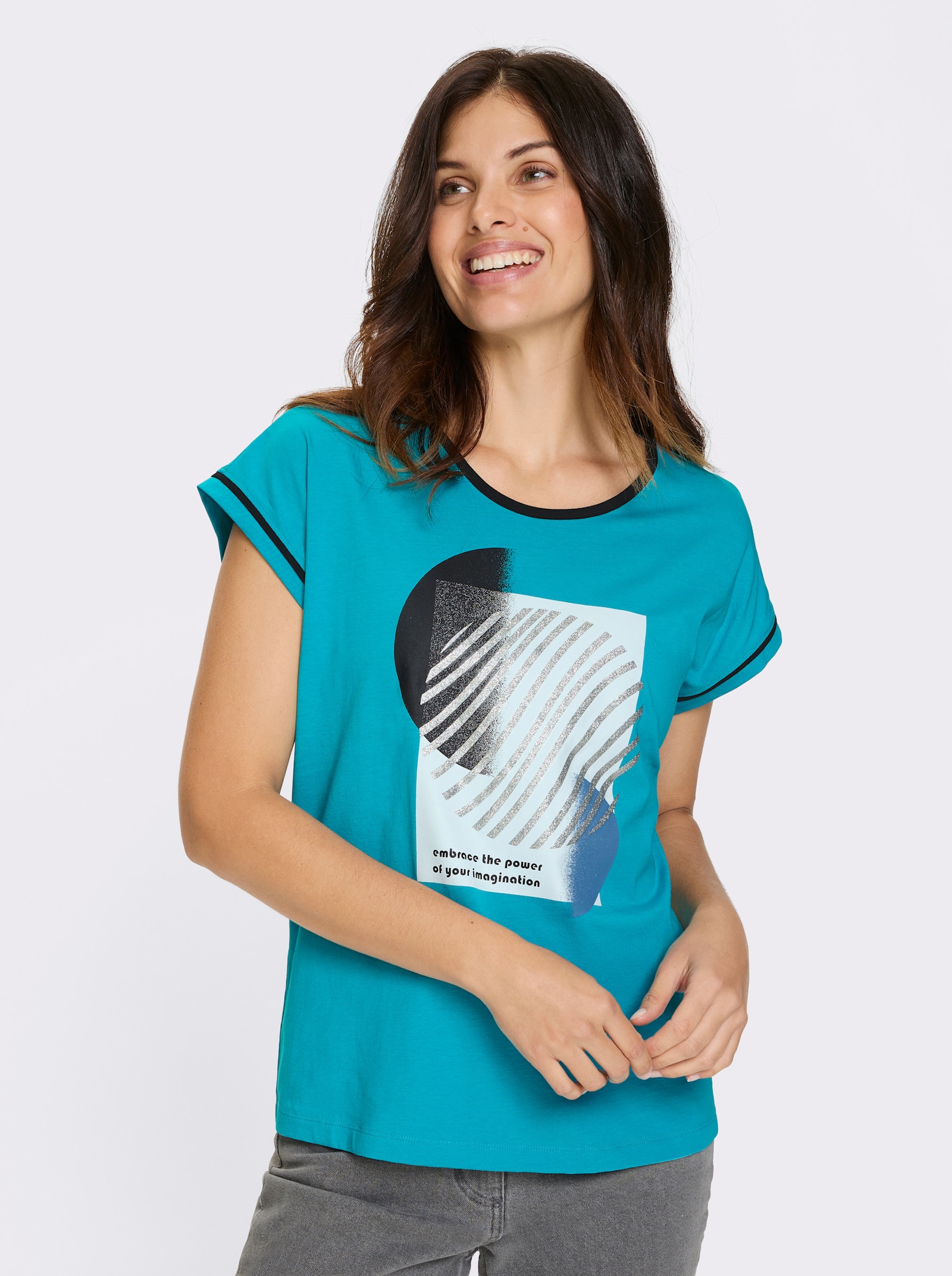 Tričko s krátkým rukávem a kontrastními paspulkami - tyrkysová-černá