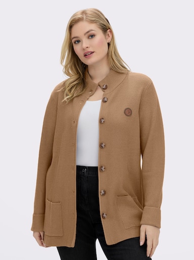 Longstrickjacke mit Stehkragen - camel