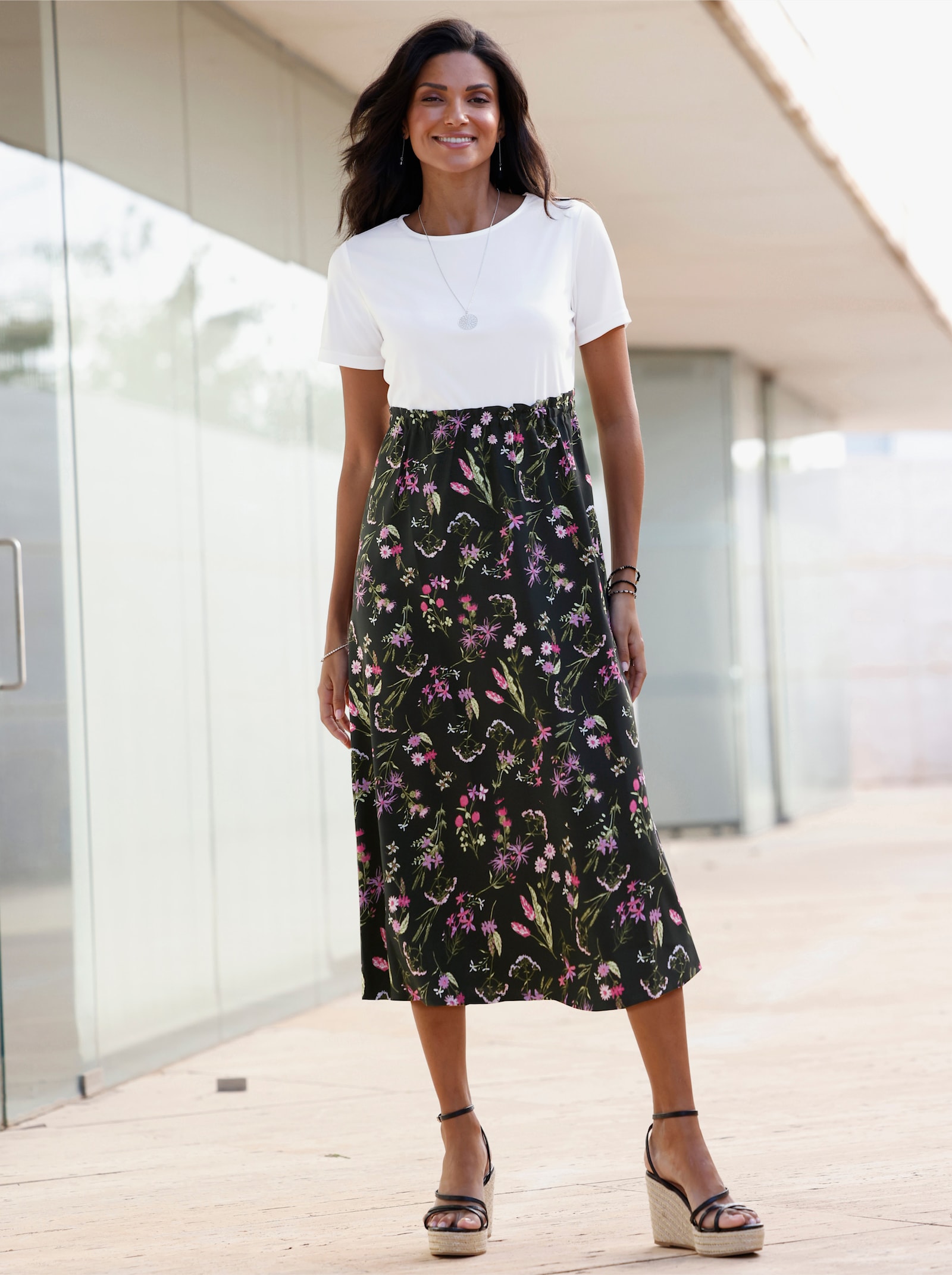 Sommerkleid 2-in-1-Look - ecru-schwarz-bedruckt