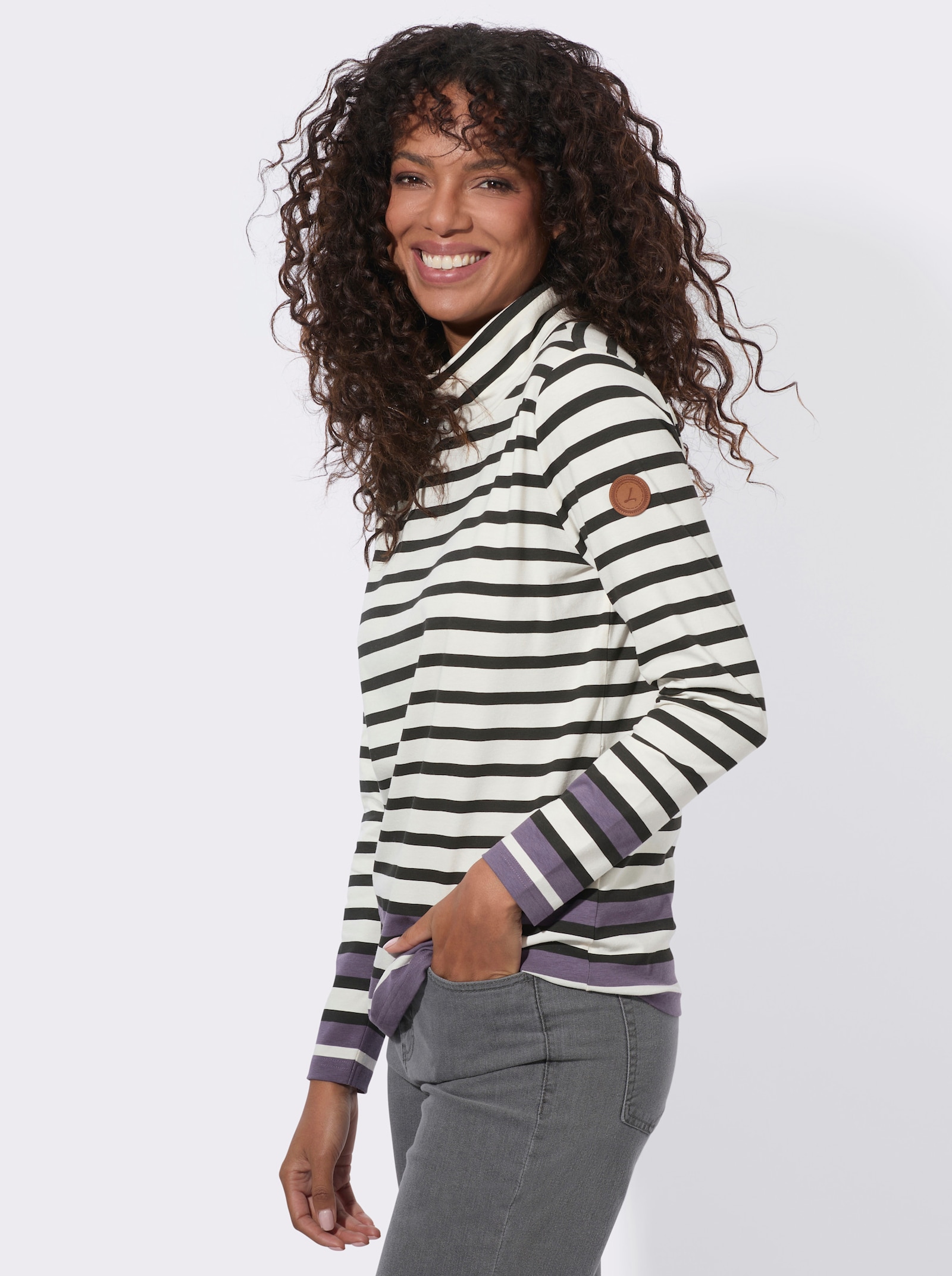 Ringelshirt mit Rollkragen - champagner-schwarz-geringelt