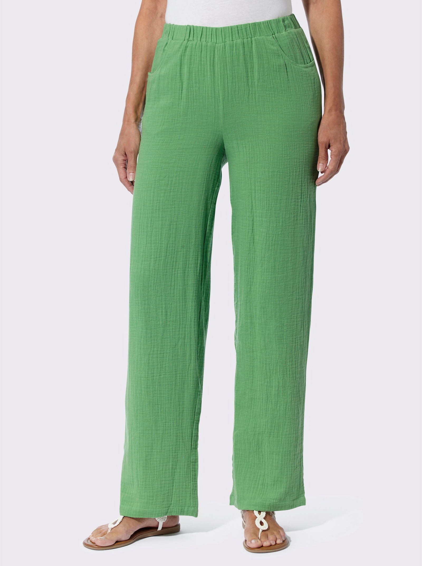 Nohavice na gumu z mušelínu - jablková