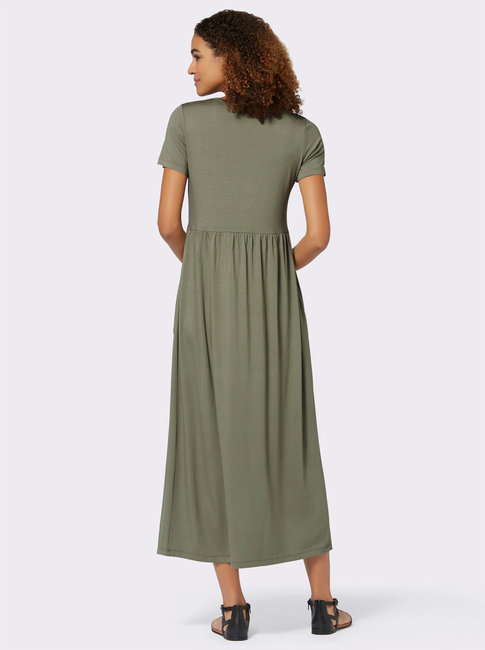 Trikåklänning med fickor - khaki