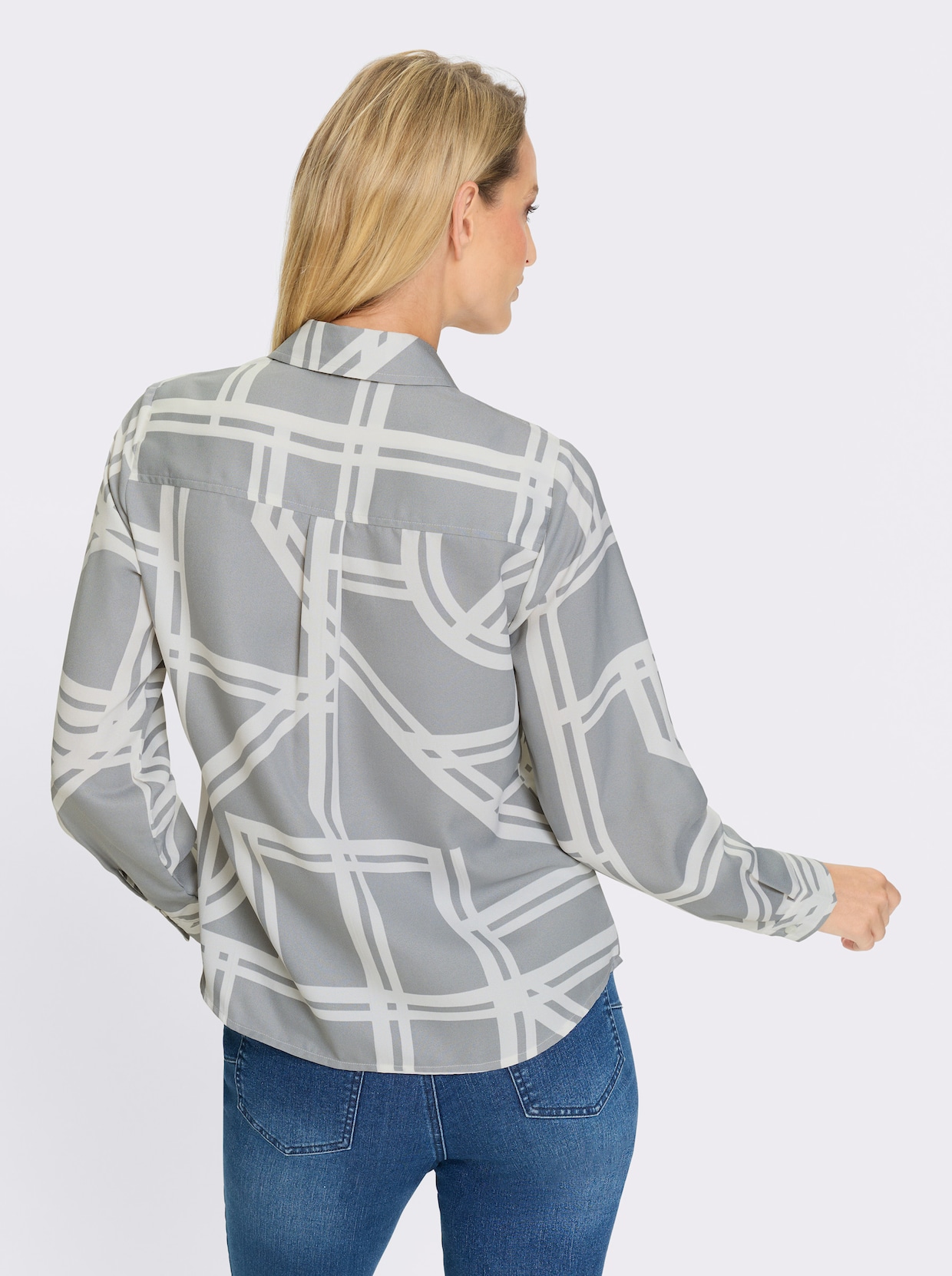 heine Druckbluse - steingrau-ecru-bedruckt