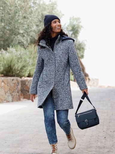 heine Longjacke in Bouclé-Qualität - marine-rauchblau-gemustert