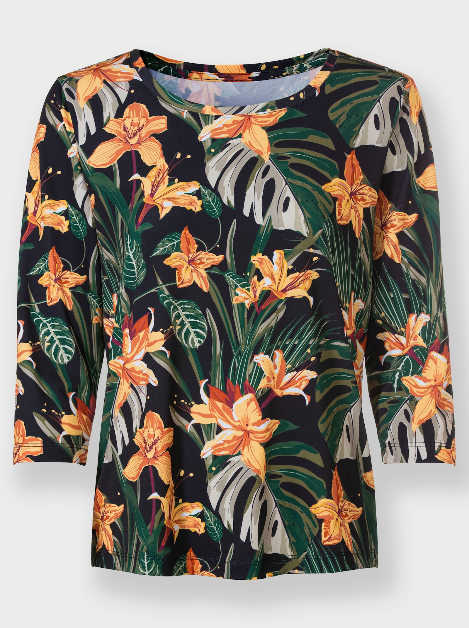 Print-Shirt mit 3/4-Ärmeln - schwarz-bedruckt