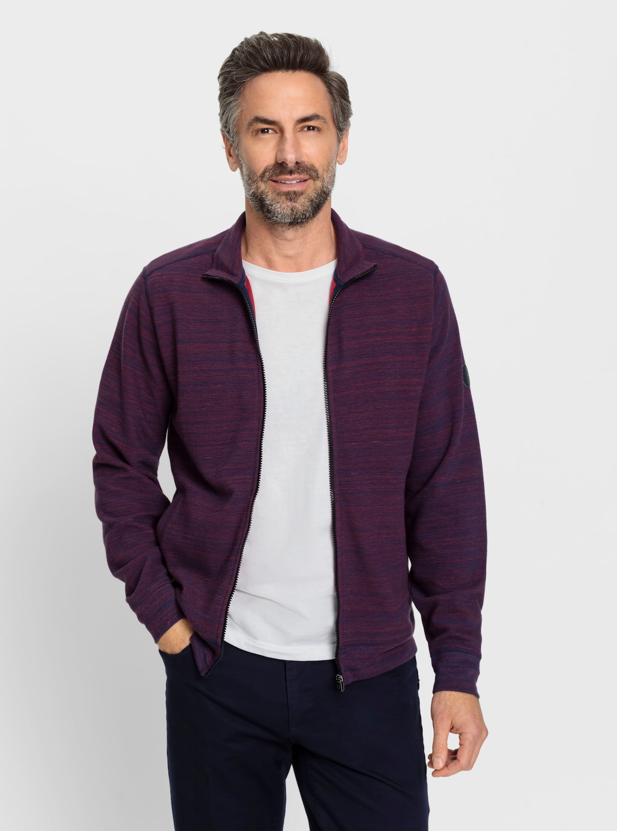 Marco Donati Sweatjacke - dunkelrot-dunkelblau-meliert