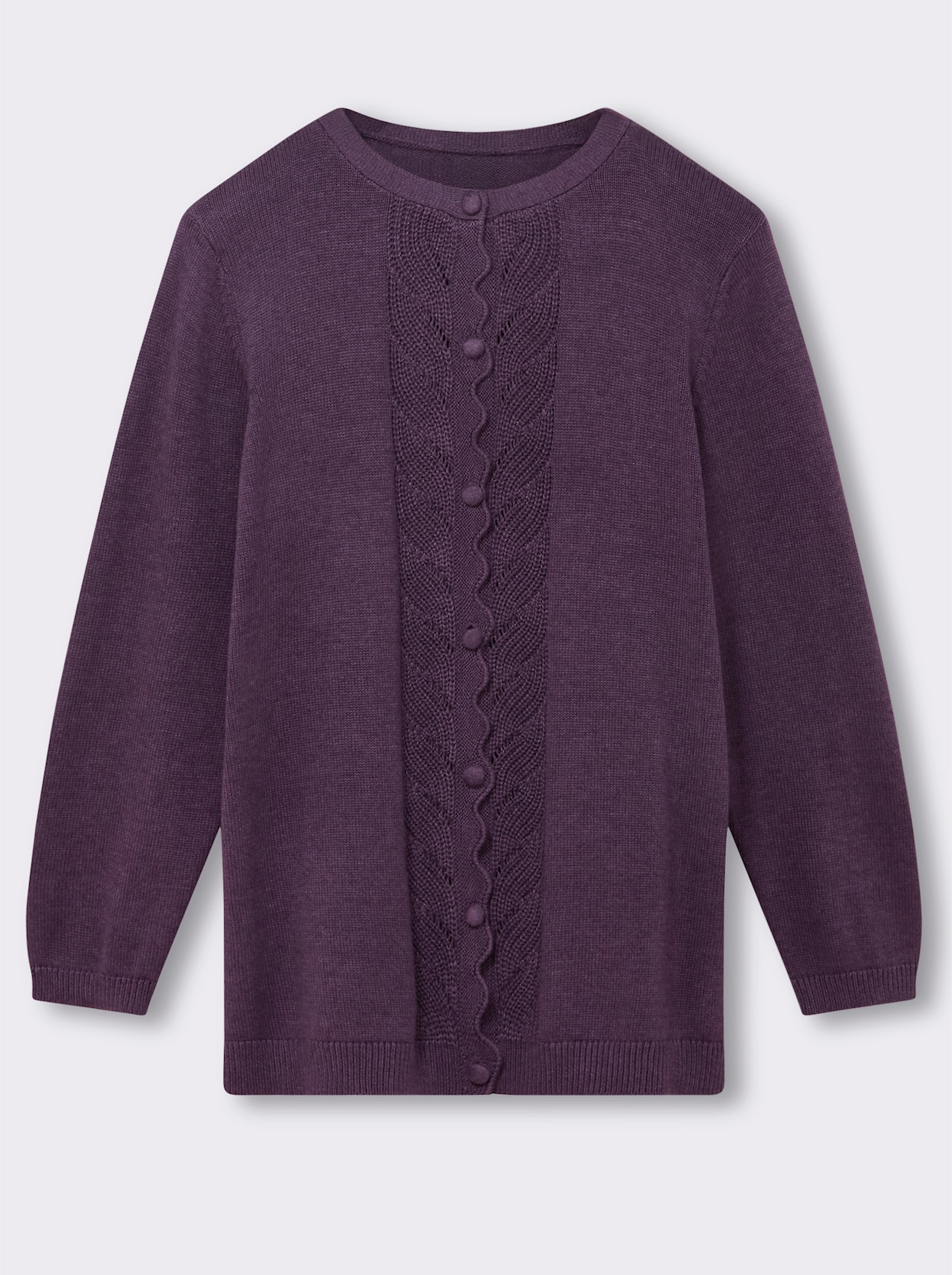 Strickjacke mit gebogter Knopfleiste - traube-meliert