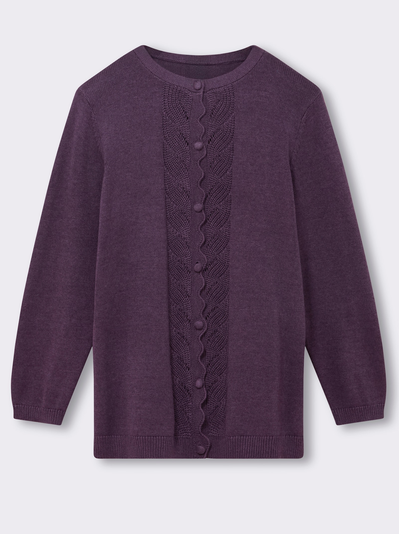 Strickjacke mit gebogter Knopfleiste - traube-meliert