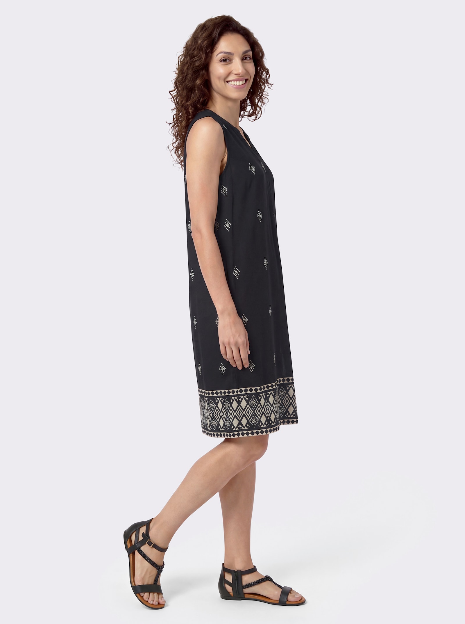 Druckkleid aus reiner Viskose - schwarz-elfenbein-bedruckt