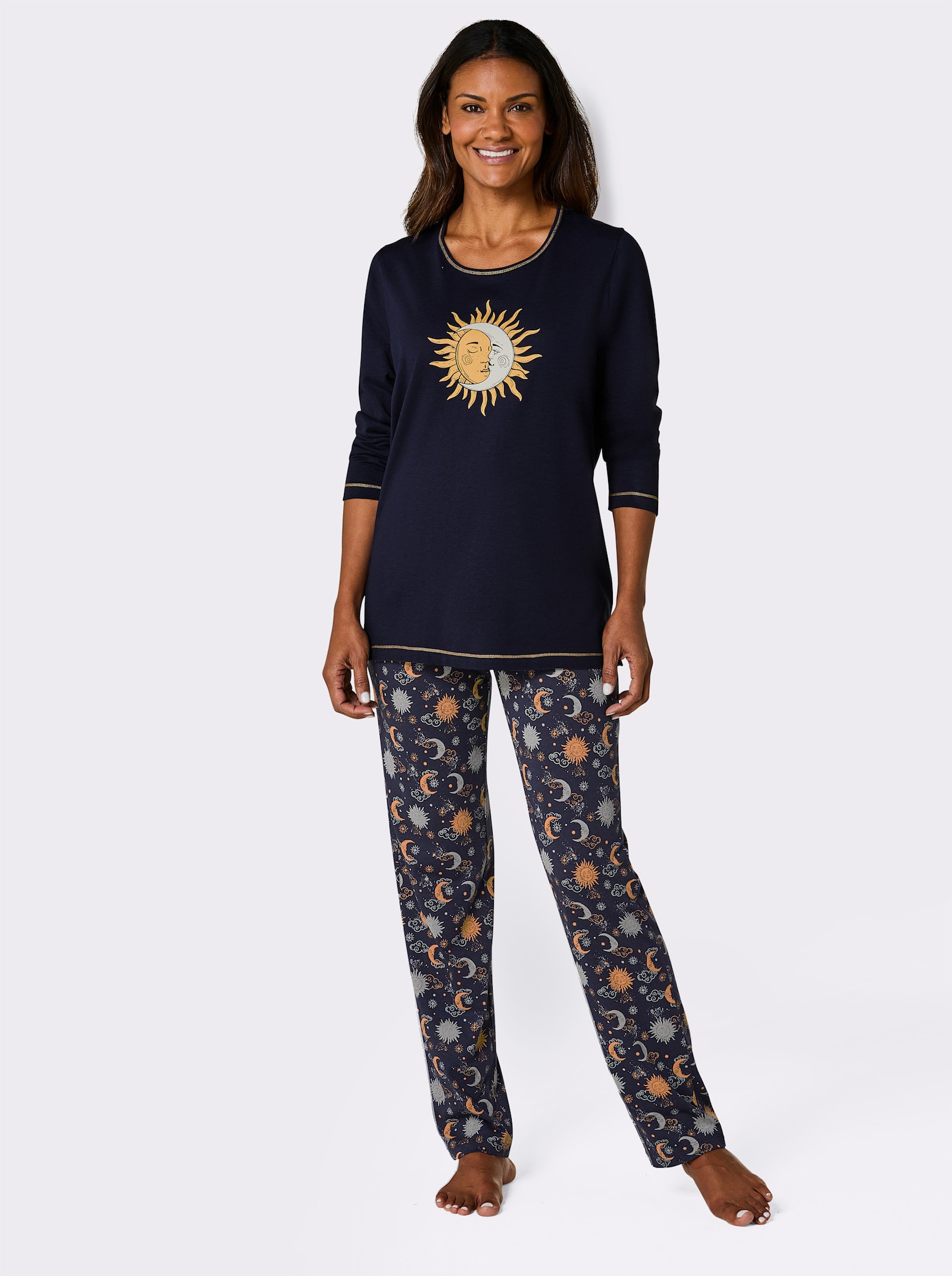 wäschepur Schlafanzug - marine-ocker-bedruckt