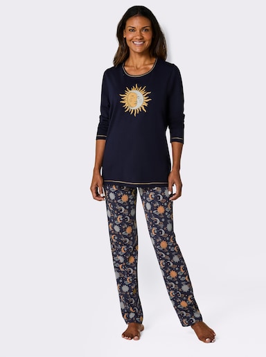 wäschepur Schlafanzug - marine-ocker-bedruckt