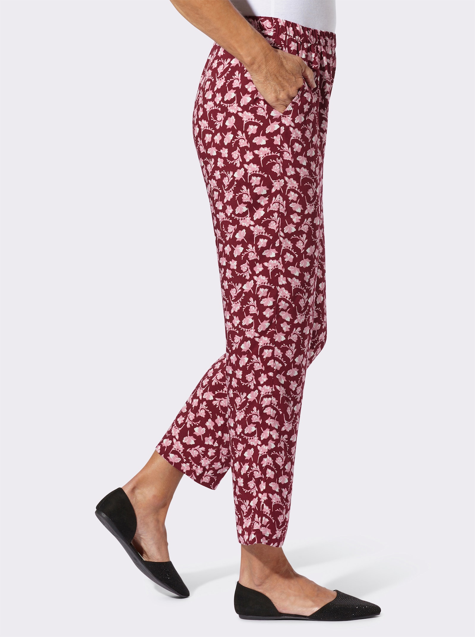 Comfortbroek - bordeaux/wit bedrukt