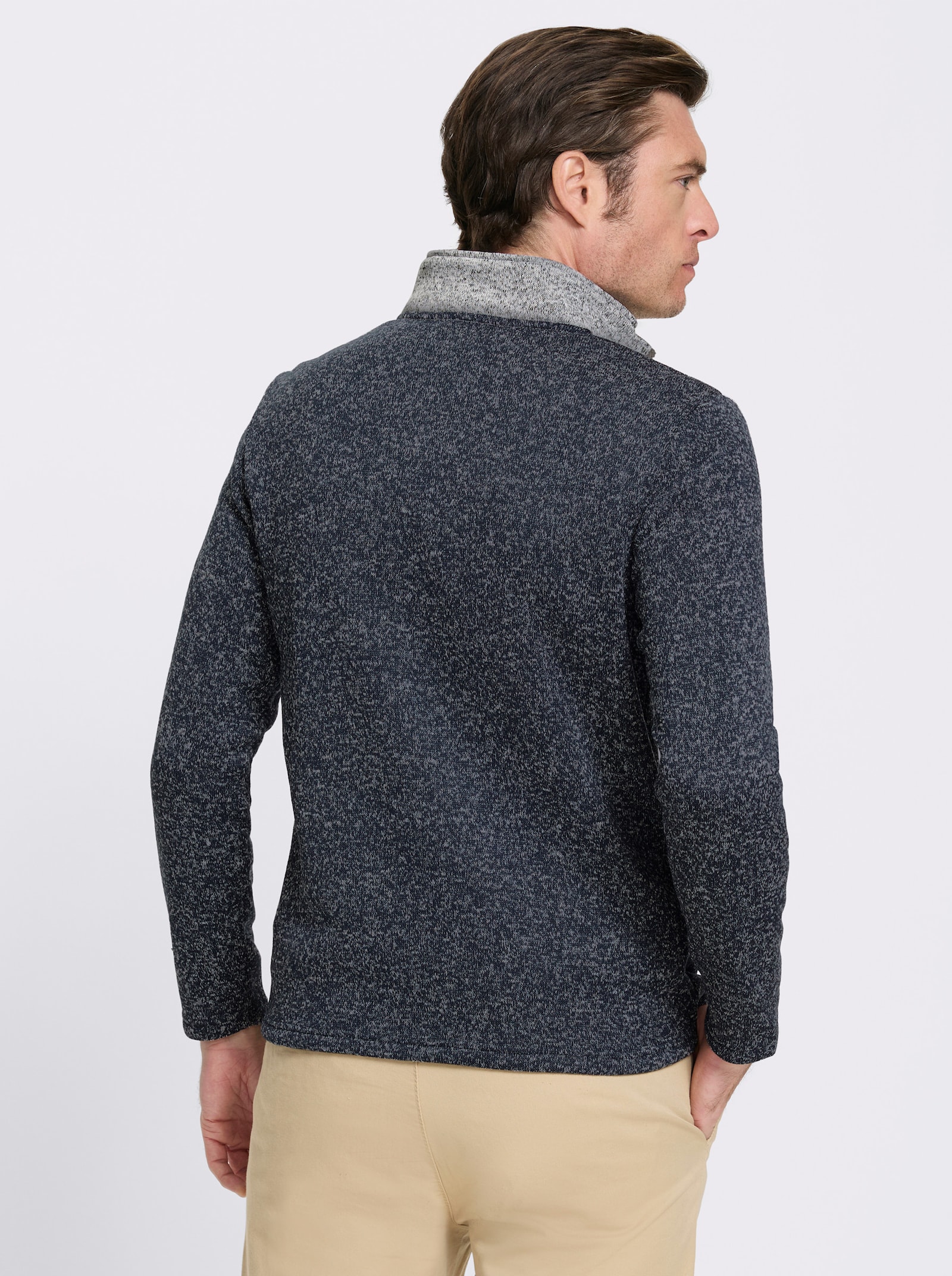 Catamaran Strickfleece-Pullover mit Stickerei - rauchblau-grau-meliert