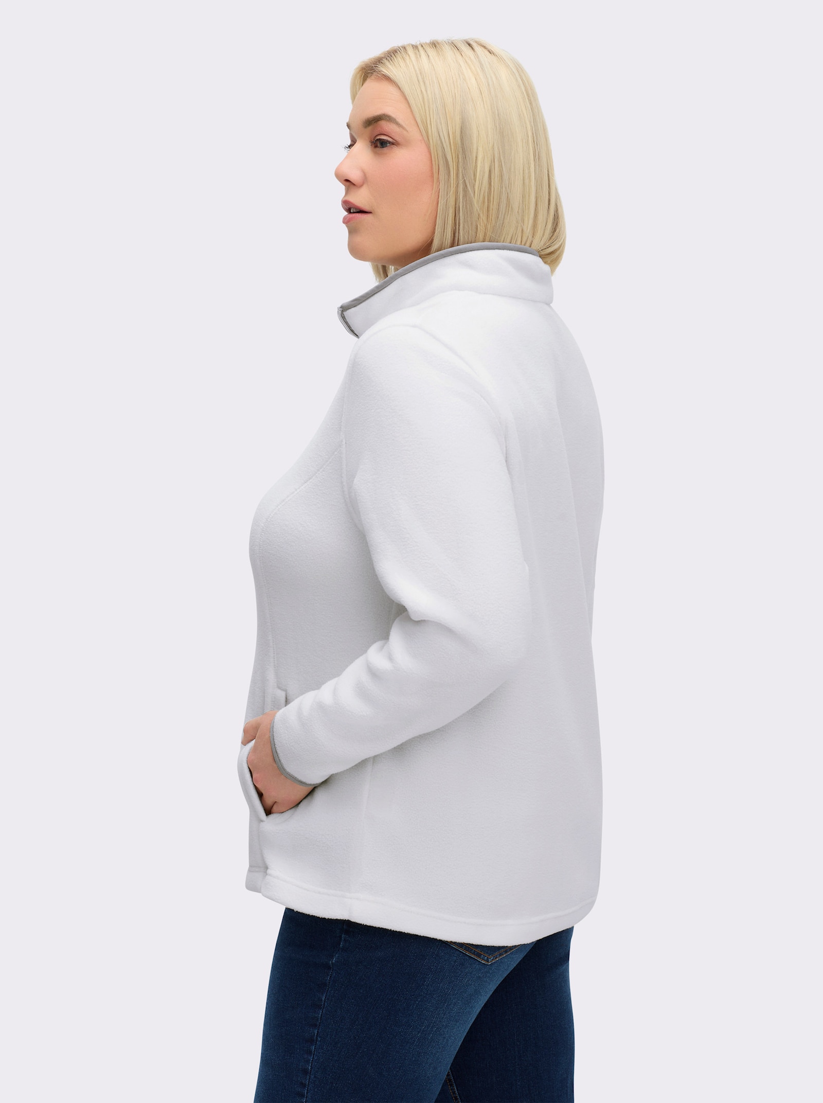 Fleeceshirt mit Stehkragen - ecru