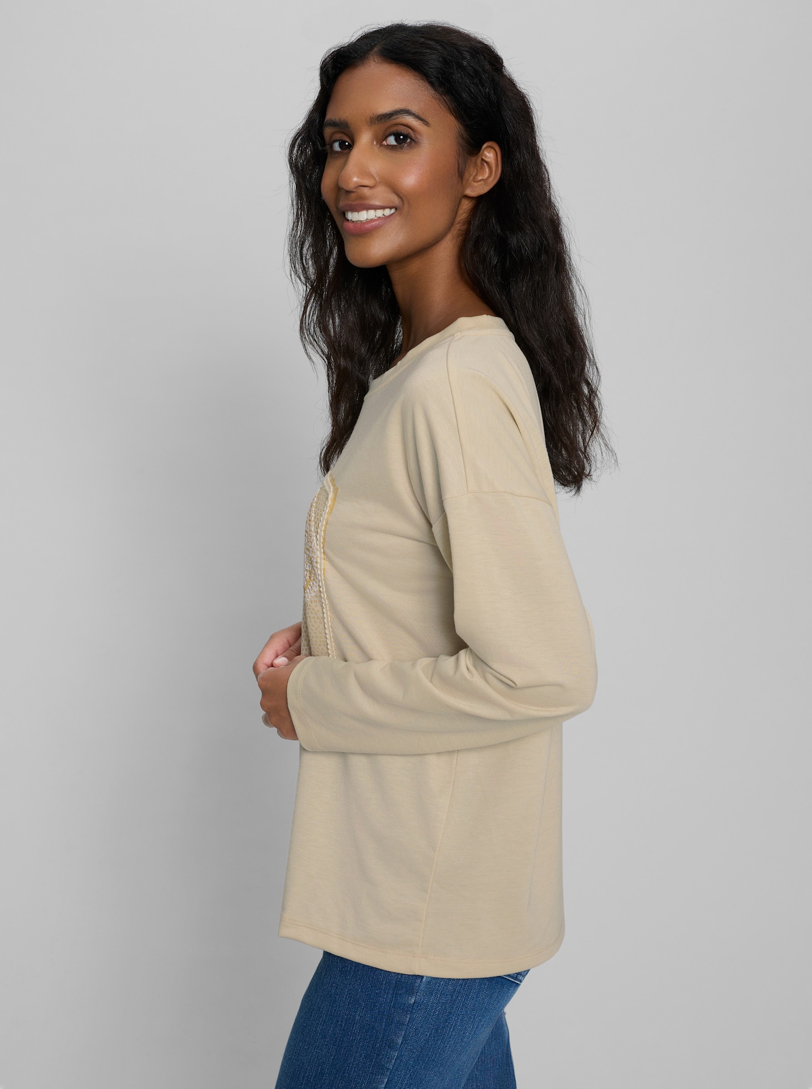 heine Sweatshirt mit Foliendruck - sand