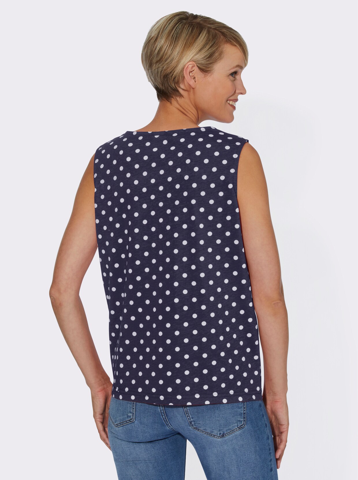 Shirttop - nachtblauw + nachtblauw gestippeld