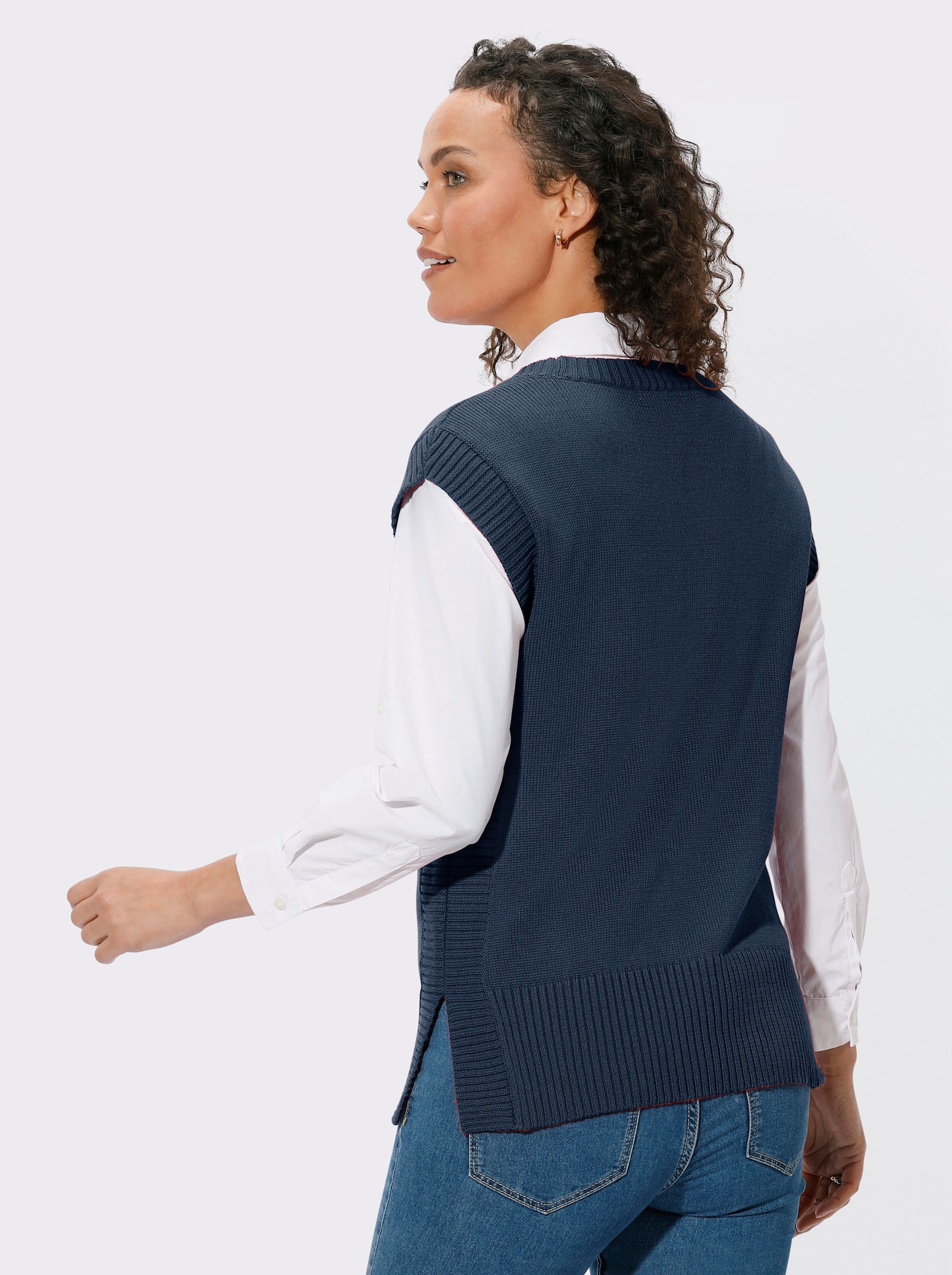 Pullunder mit Rippensäumen - dunkelblau