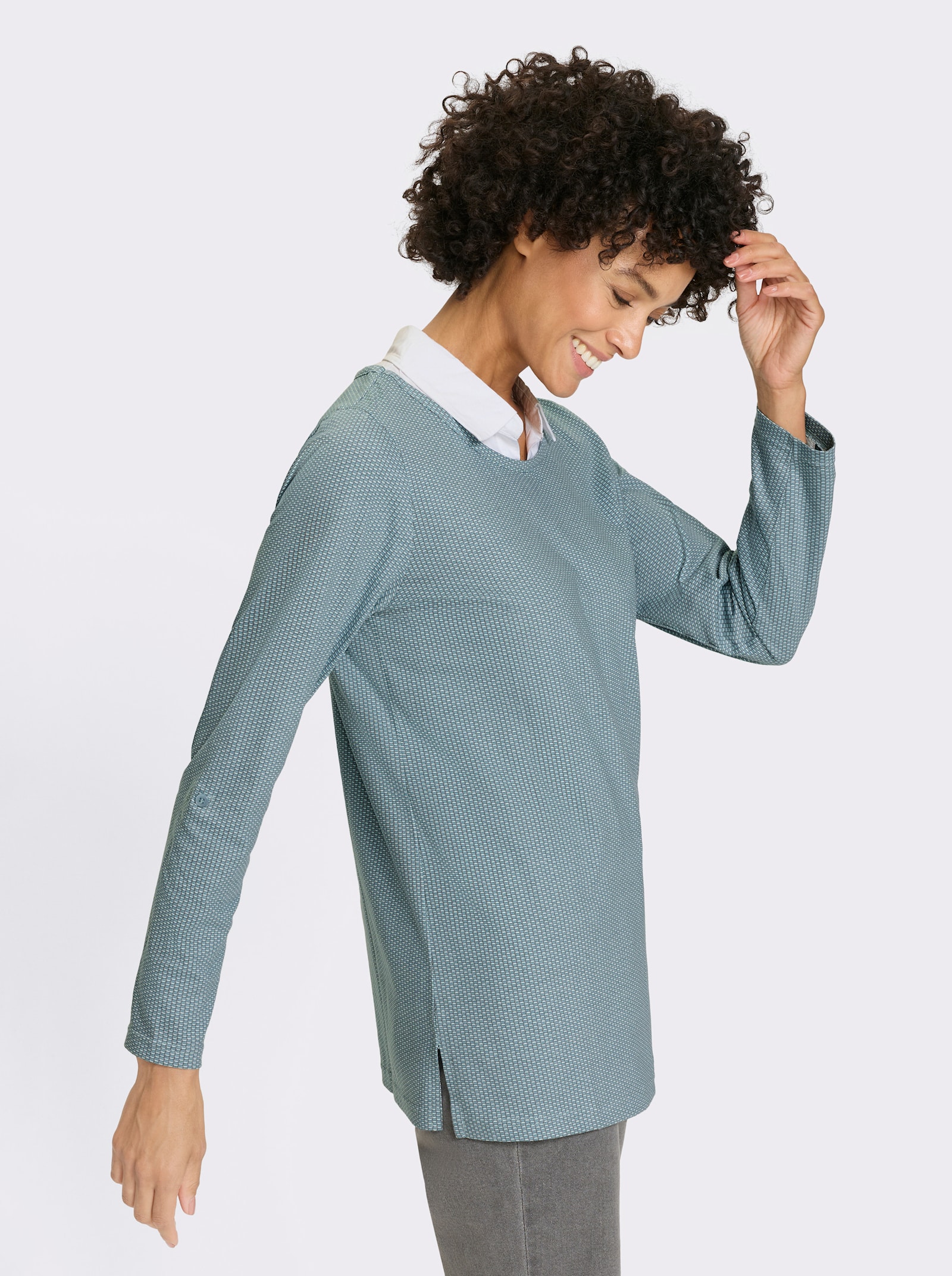 Lang shirt in 2-in-1-look - mint/oceaan bedrukt