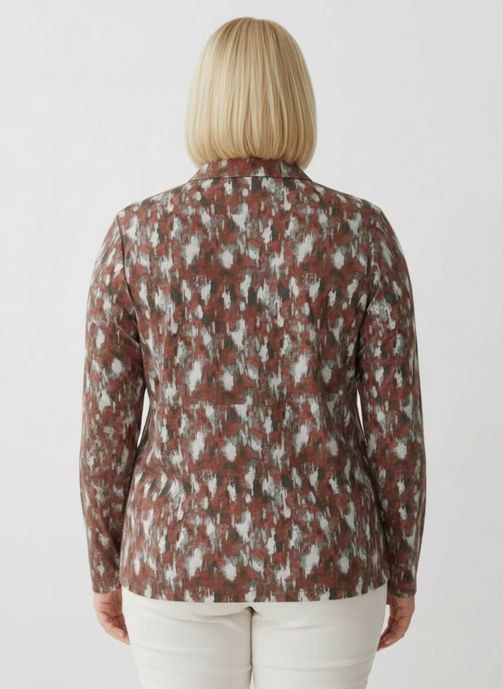 Poloshirt mit kurzer Knopfleiste - rostrot-graphit-bedruckt