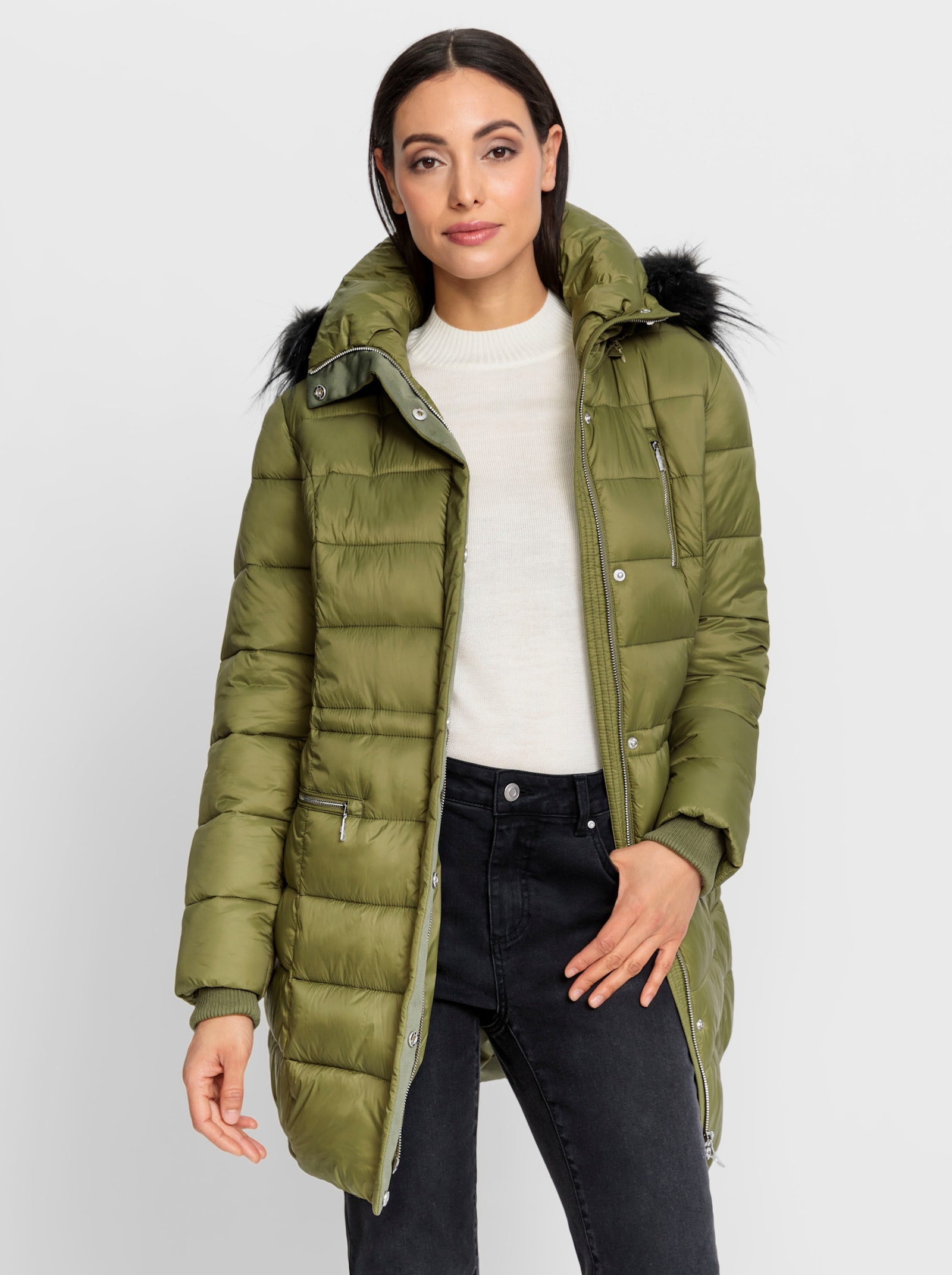 heine Steppjacke mit abnehmbarer Kapuze - oliv