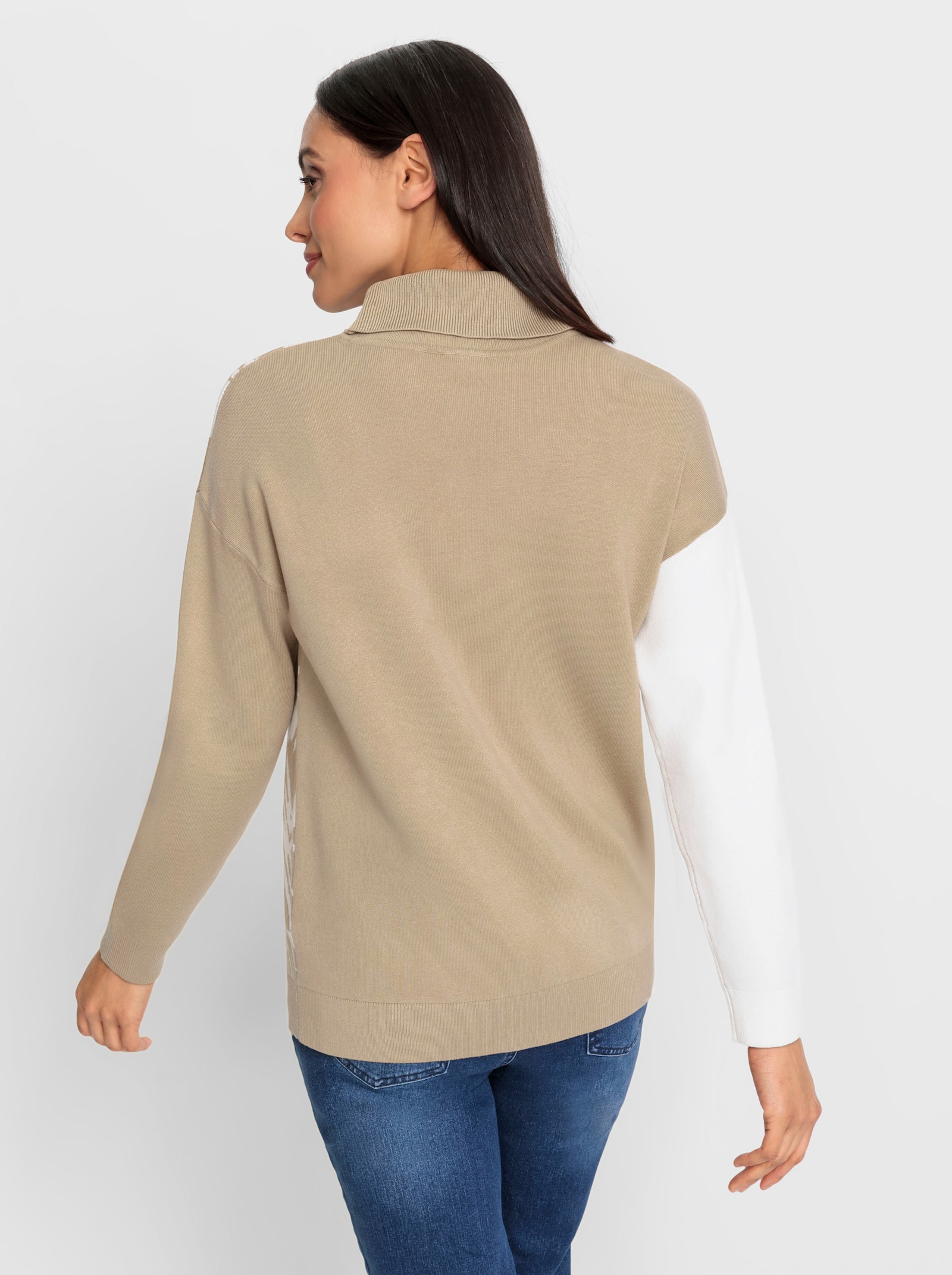 heine Pullover van jacquard met rolkraag - beige/ecru gedessineerd