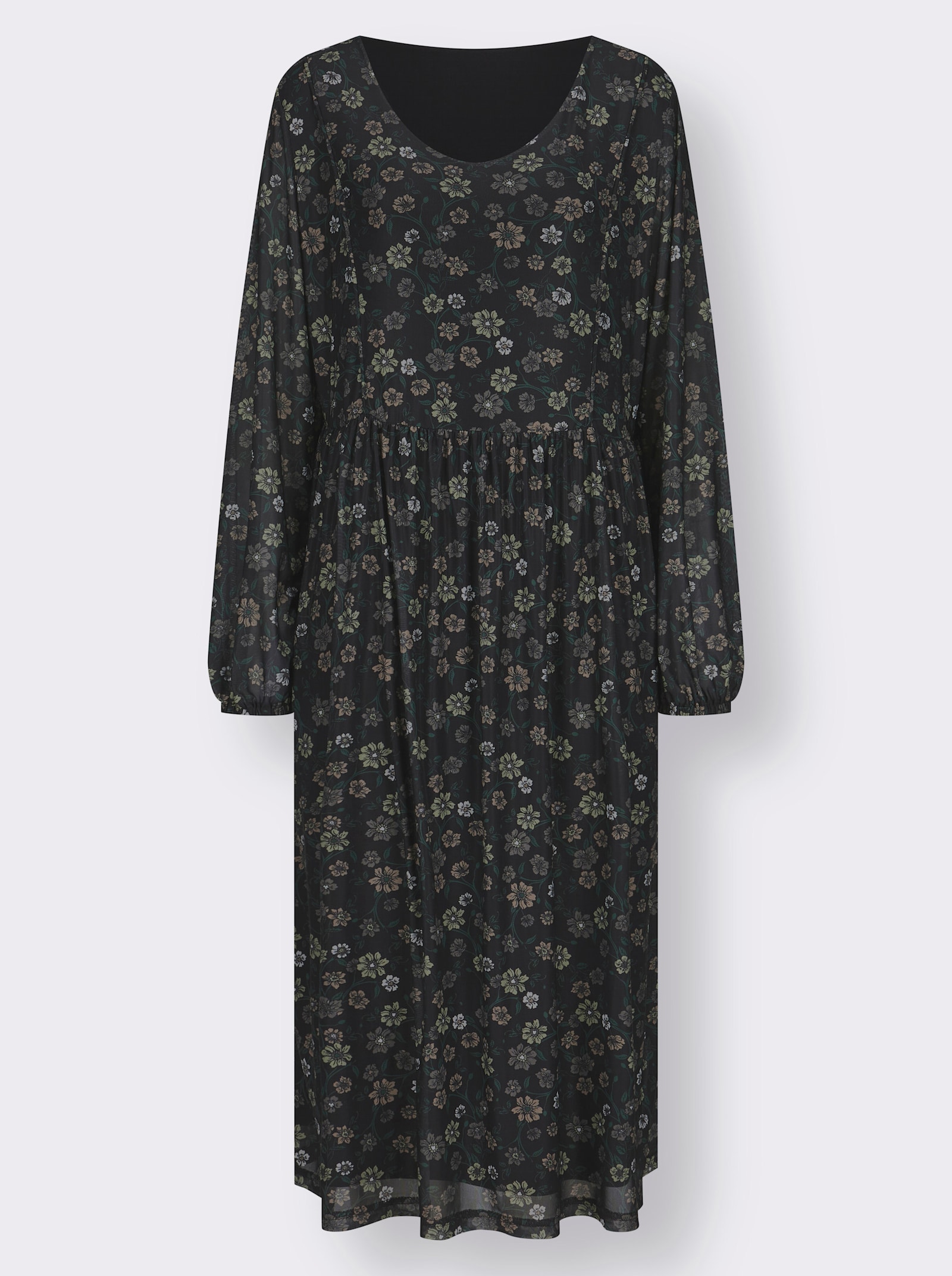 Blumenkleid in floral bedruckter Mesh-Qualität - schwarz-bedruckt