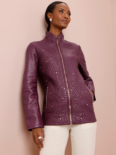 Mainpol Lederjacke mit Blütenstickerei - bordeaux