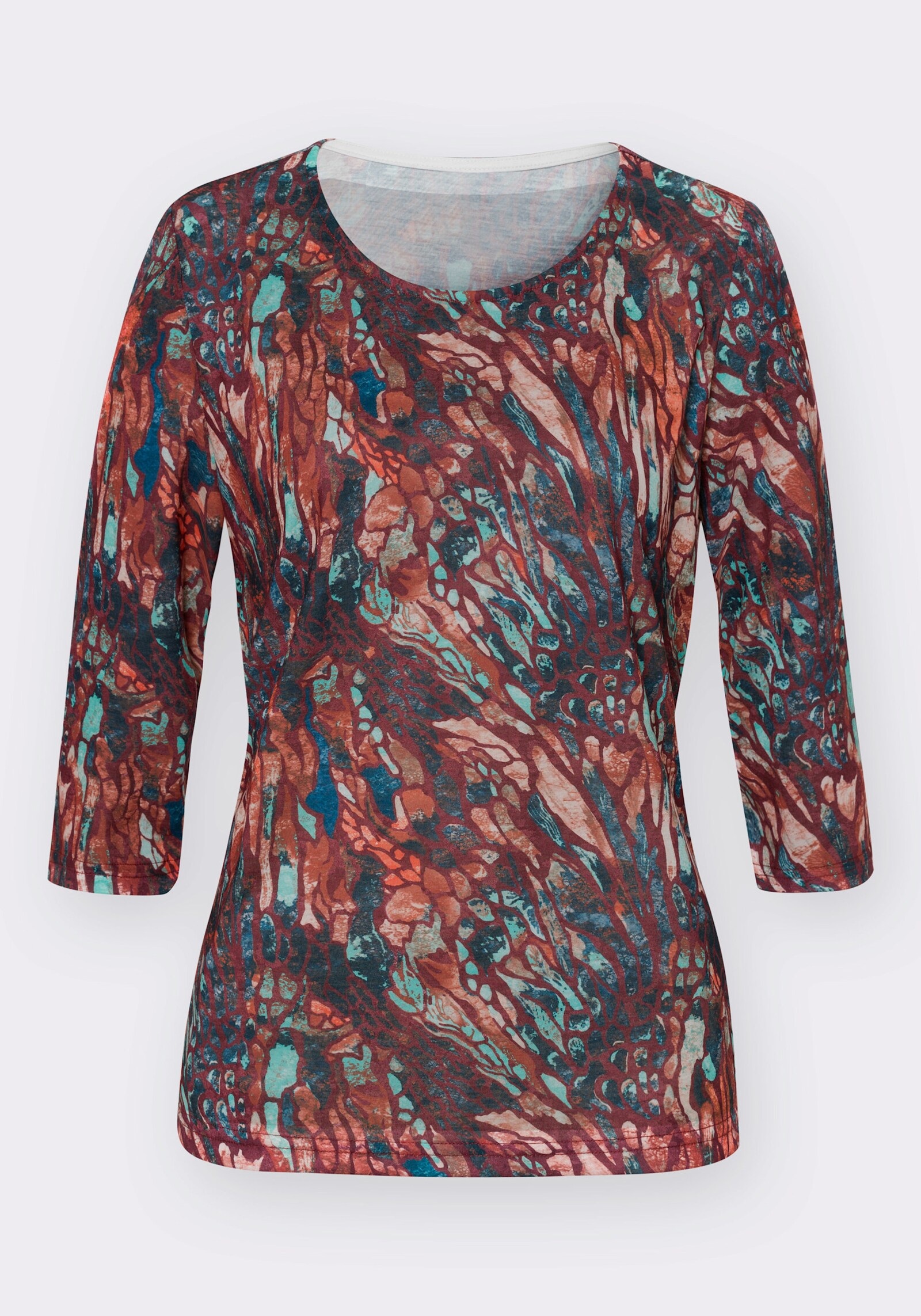 3/4-Arm-Shirt mit Druck-Dessin - bordeaux-blaugrün-bedruckt