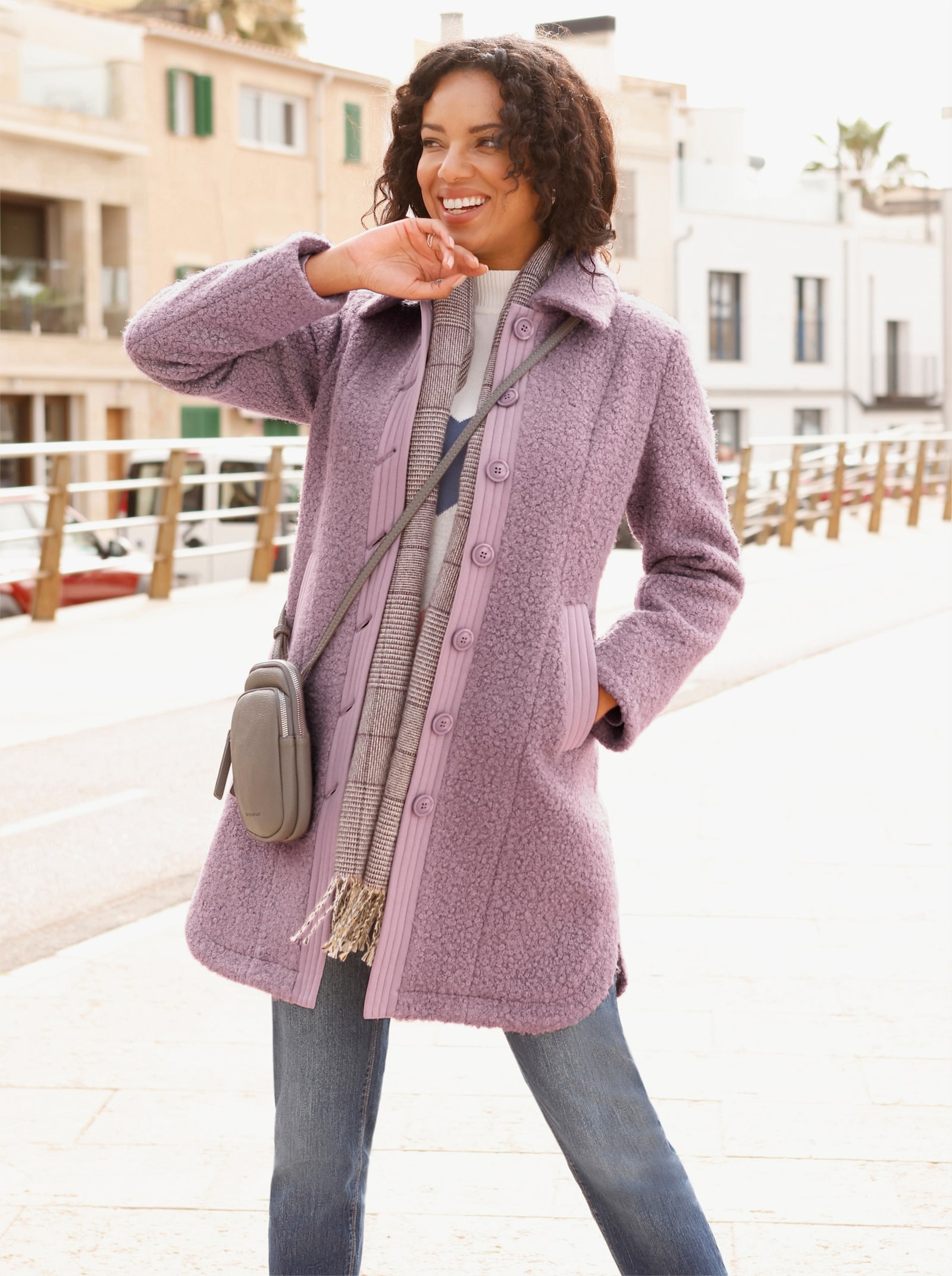 Wintermantel in Bouclé-Qualität - mauve