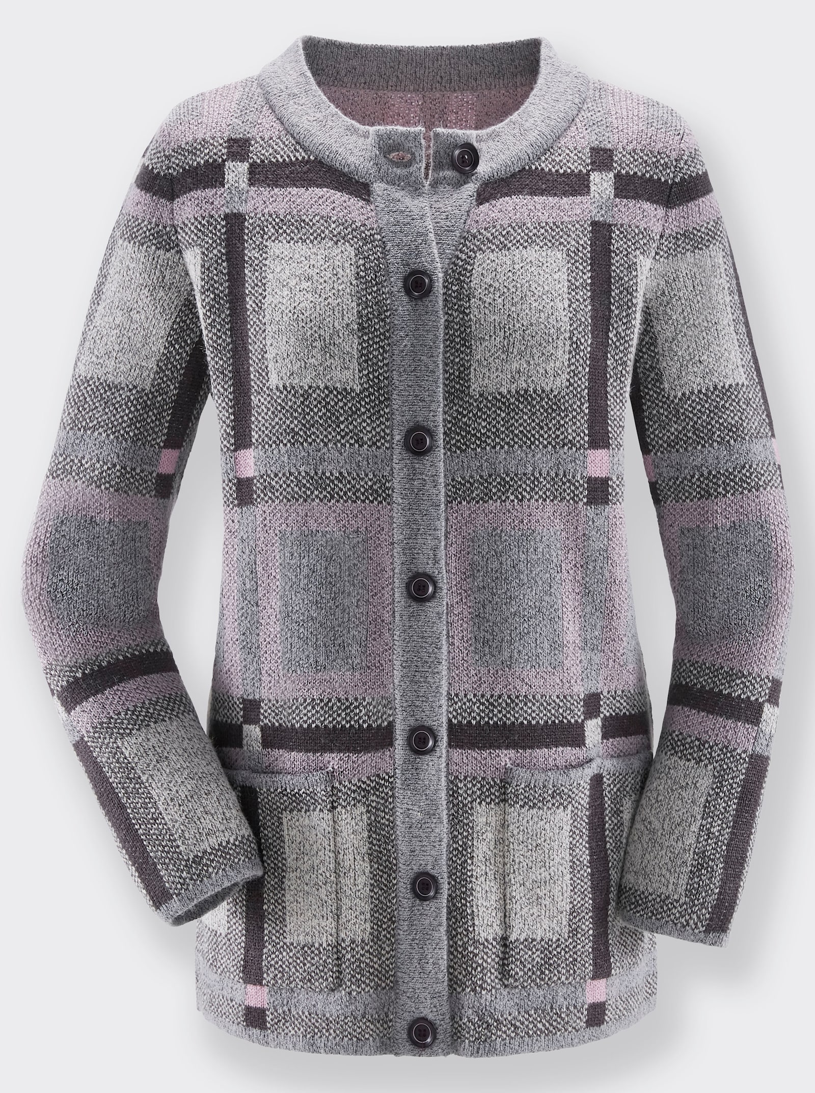 Strickjacke im Jacquard-Dessin - grau-rosé-gemustert