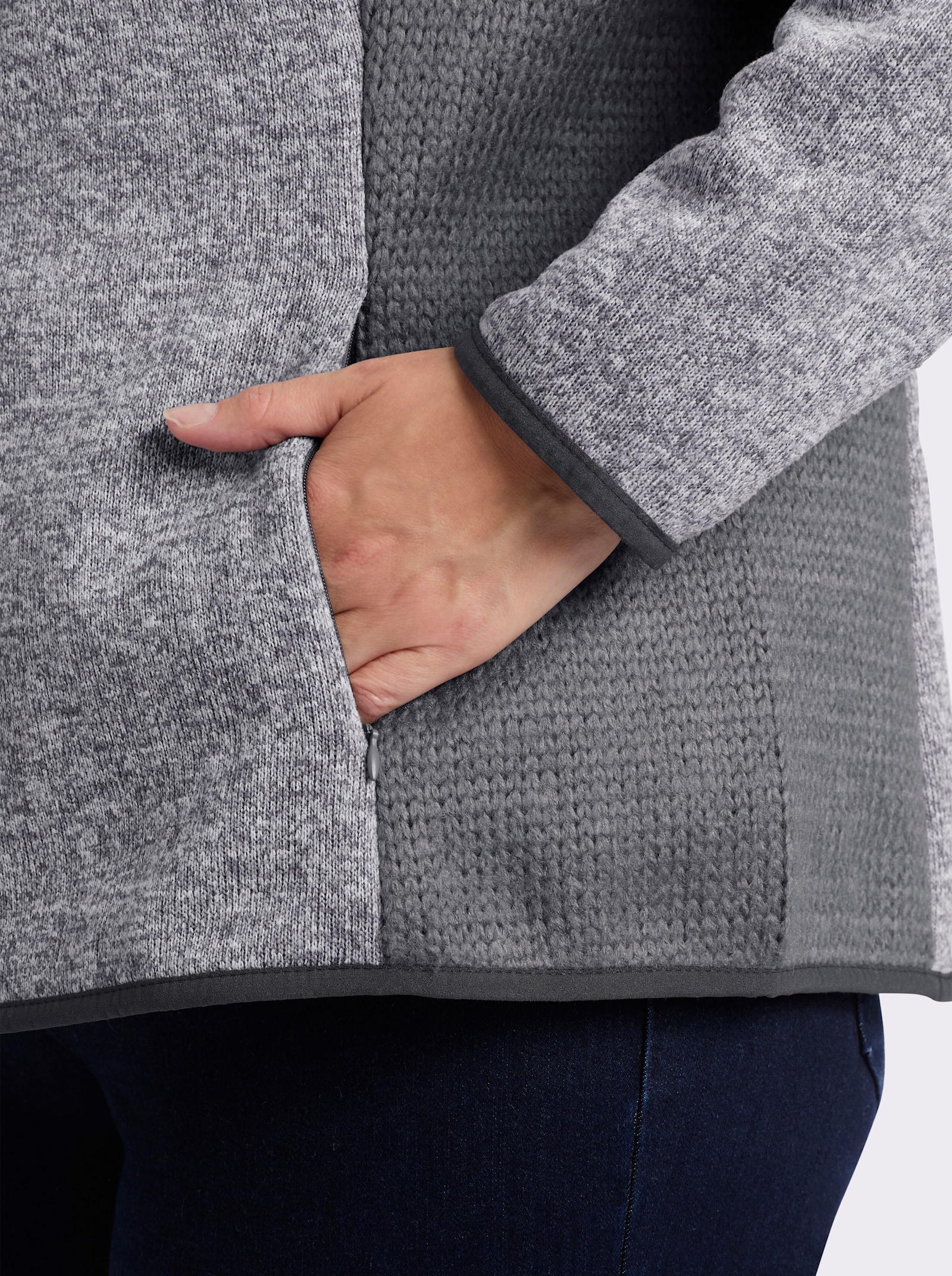 Strickfleecejacke mit seitlichen Strick-Einsätzen - anthrazit-meliert