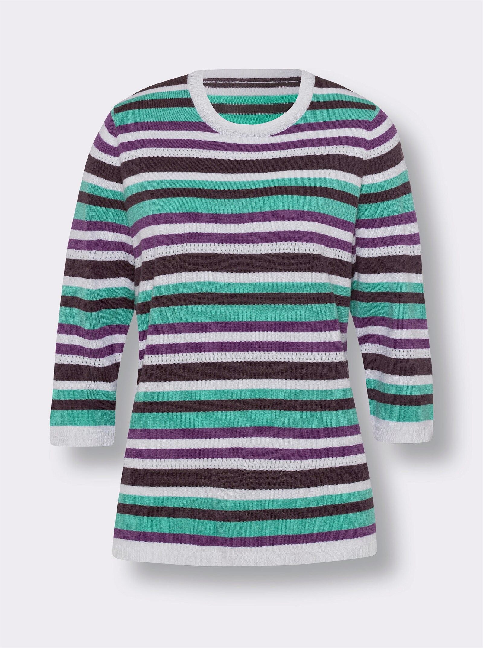 Gestreepte pullover van ajourtricot - lila/blauwgroen gestreept